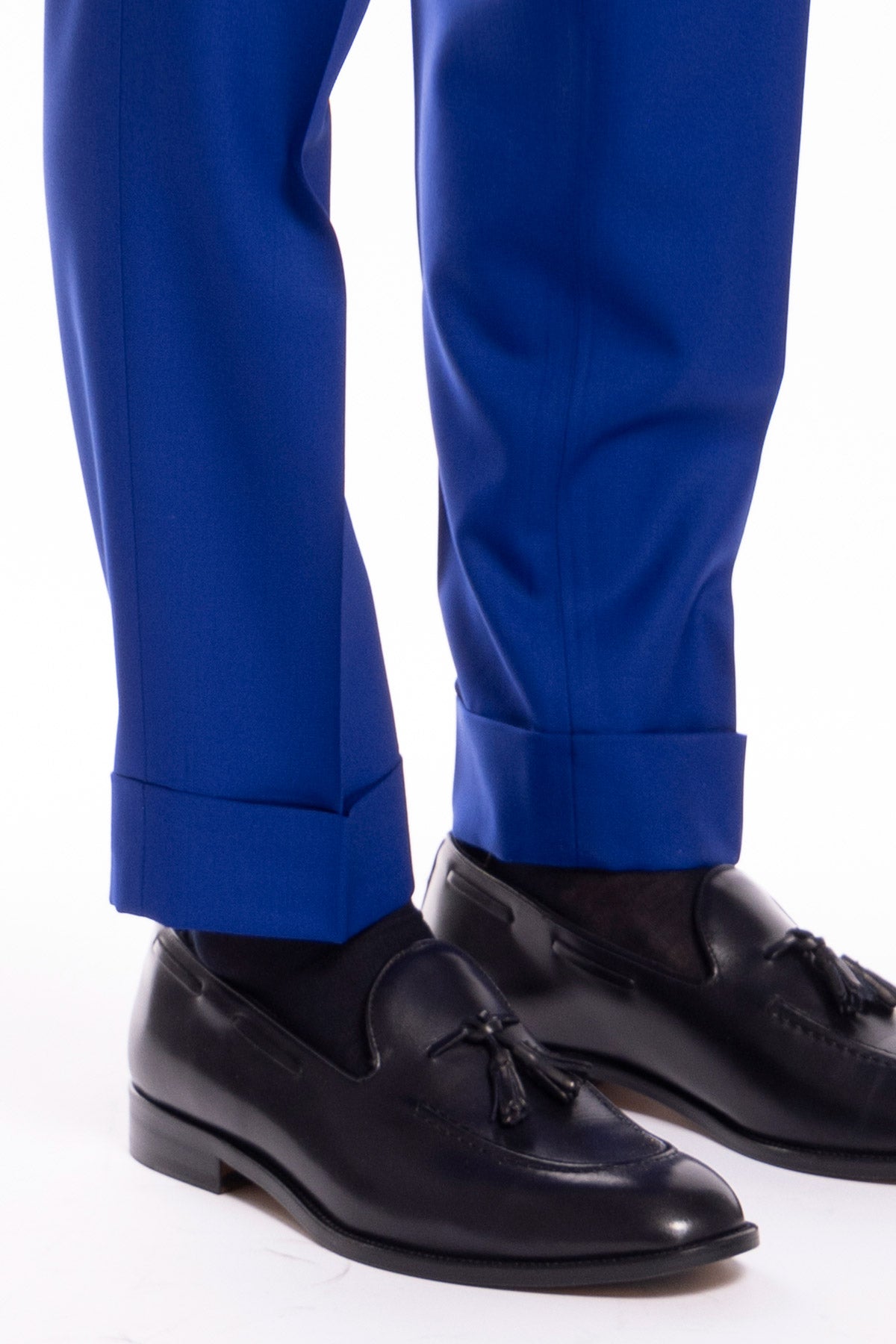 Pantalone uomo royal blu vita alta con doppia pinces in fresco lana super 140's Holland & Sherry
