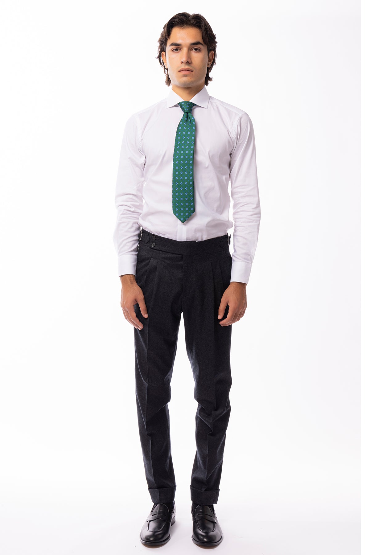Abito uomo Monopetto Grigio scuro in lana Flanella Vitale Barberis Canonico slim fit rever largo sartoriale