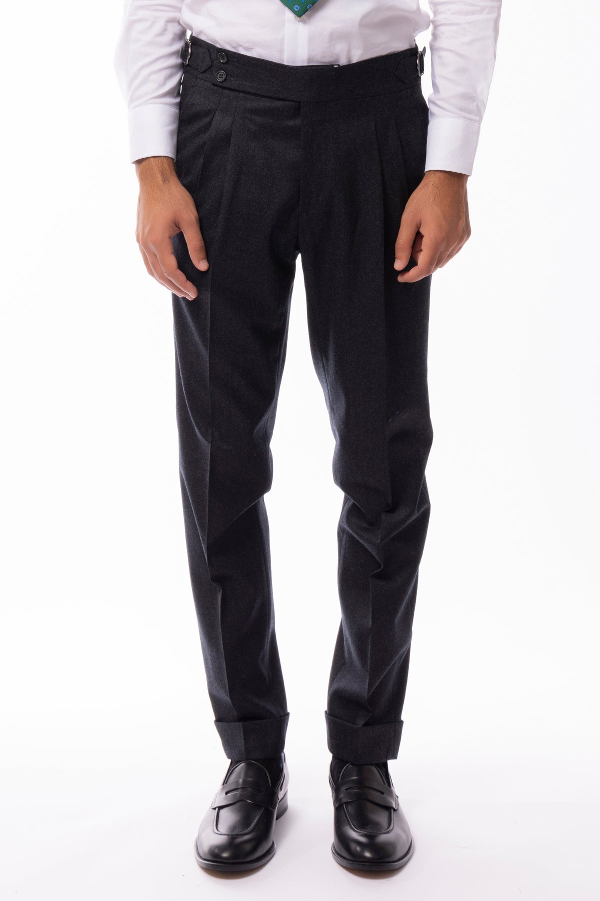 Abito uomo Monopetto Grigio scuro in lana Flanella Vitale Barberis Canonico slim fit rever largo sartoriale
