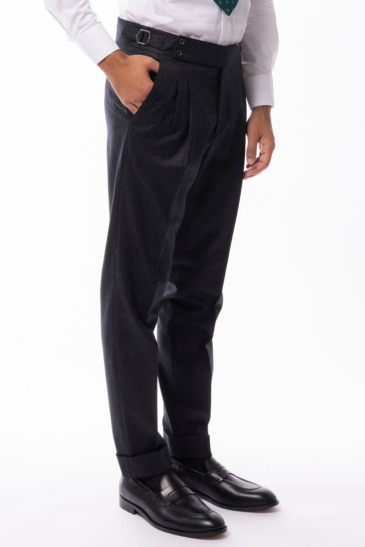 Abito uomo Monopetto Grigio scuro in lana Flanella Vitale Barberis Canonico slim fit rever largo sartoriale