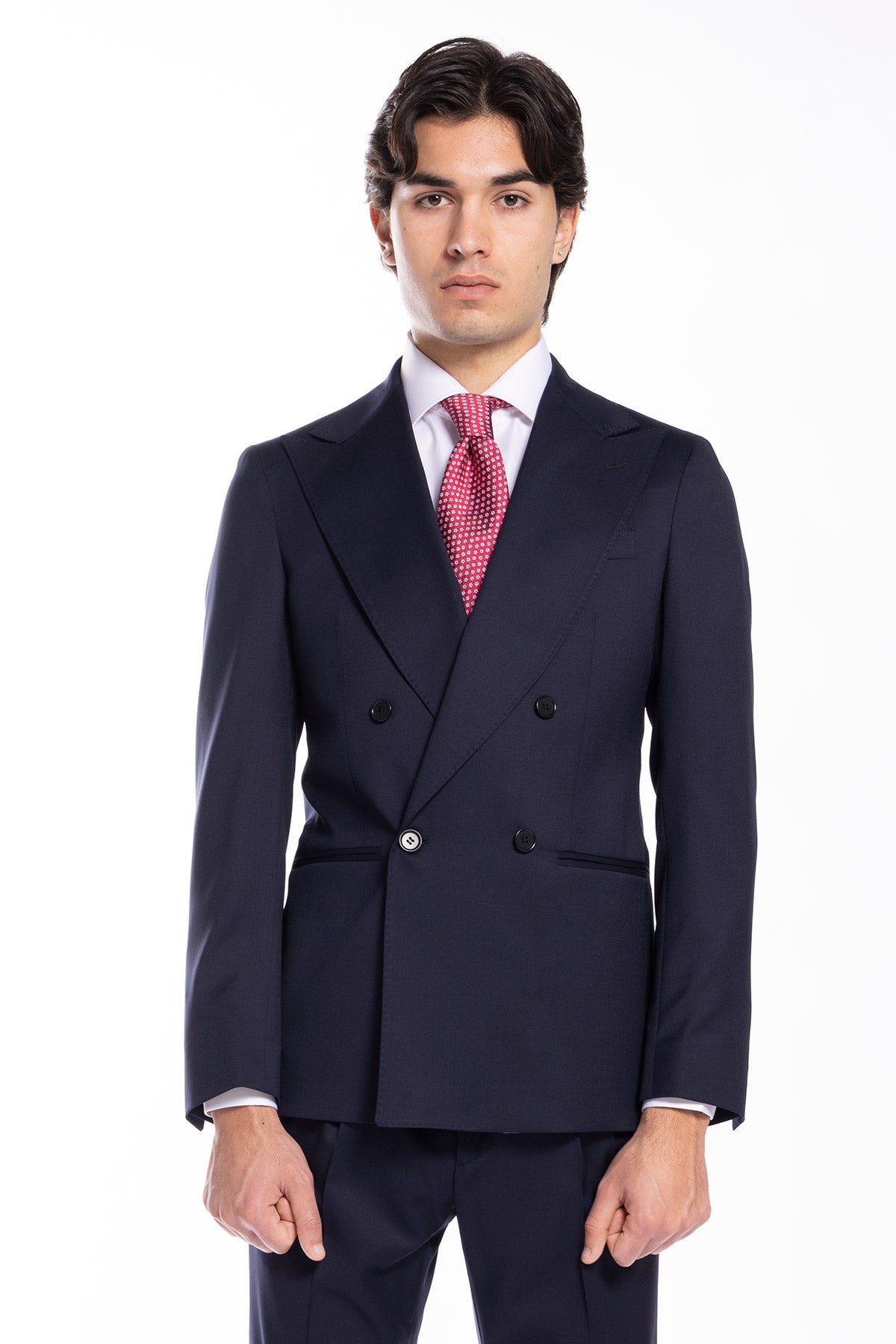 Giacca uomo doppiopetto blu notte fresco lana super 130's Vitale Barberis Canonico Rever largo .