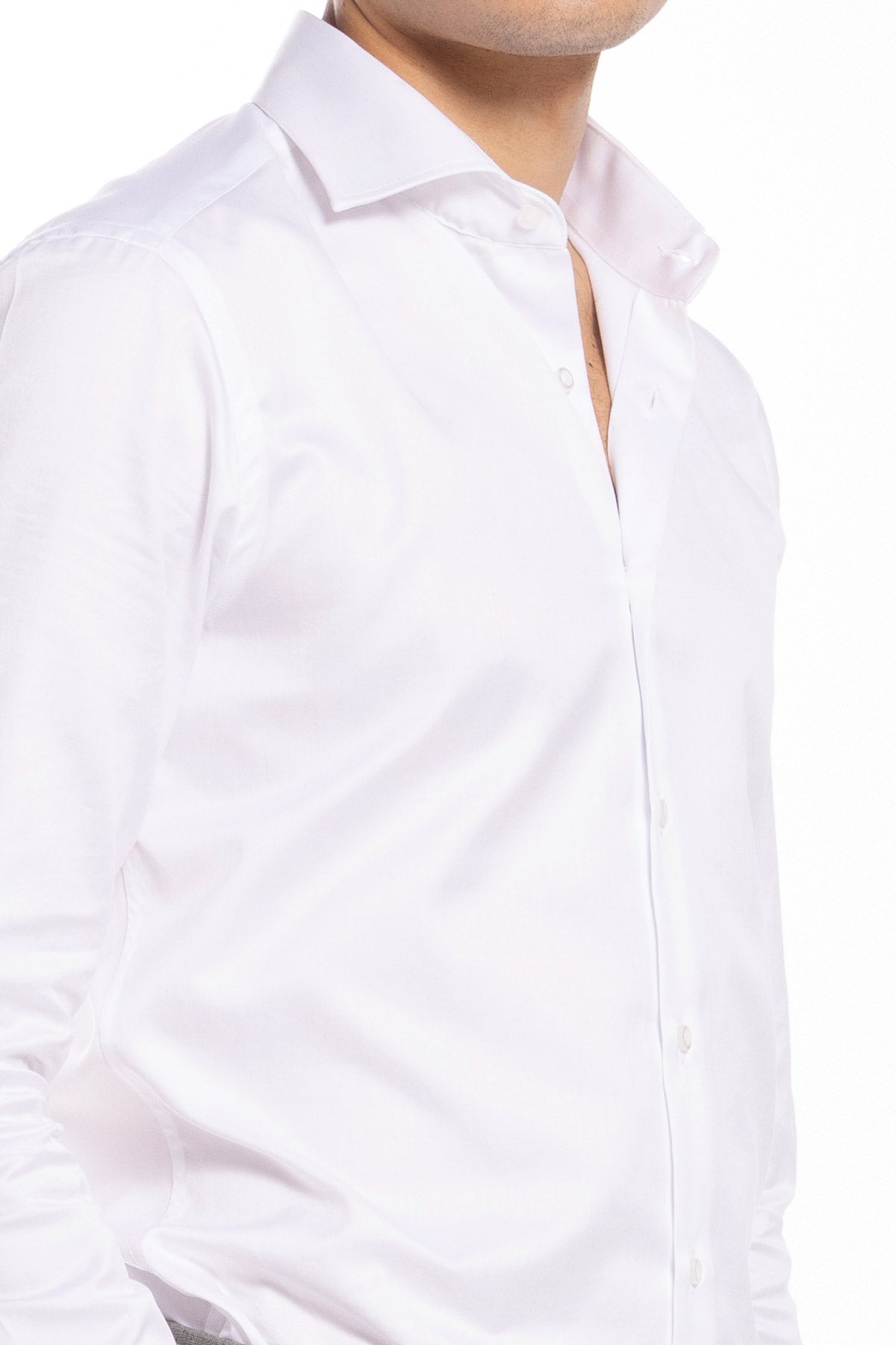 Camicia Uomo slim Fit bianca 100% cotone Tinta unita collo semi francese mileta Tessuti