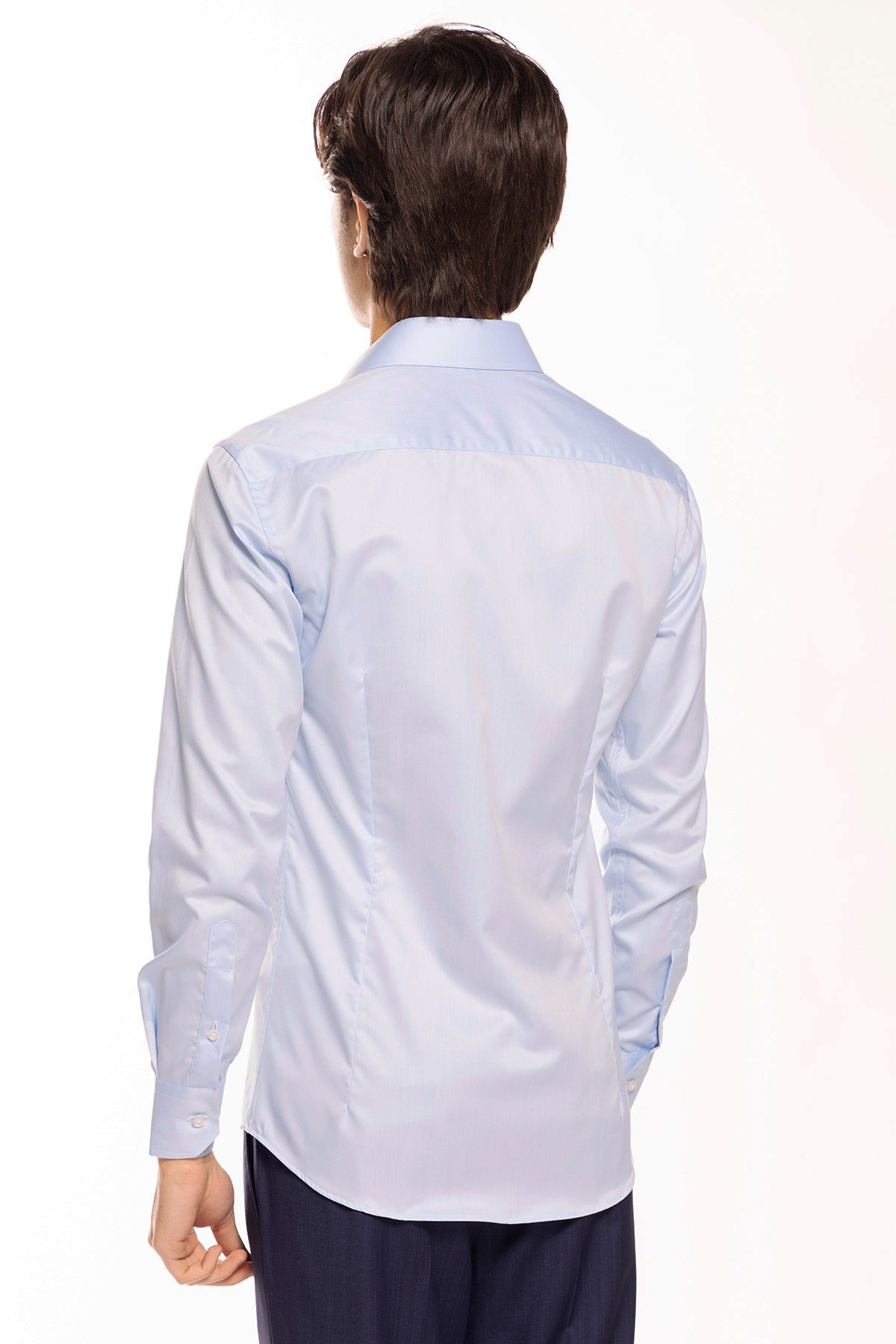 Camicia Uomo slim Fit celeste 100% cotone no iron Tinta unita collo semi francese mileta Tessuti