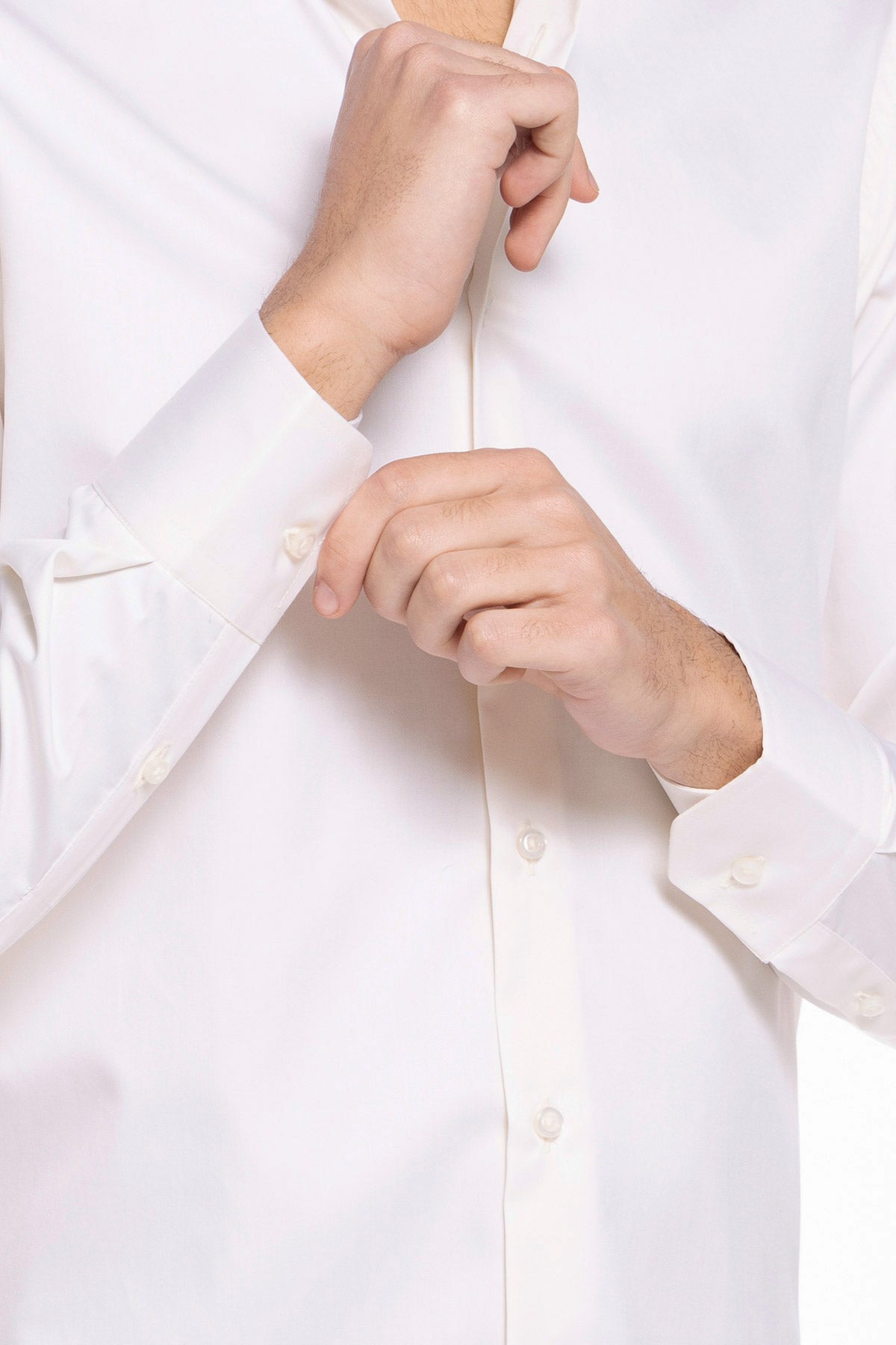 Camicia Uomo slim Fit panna 100% cotone Tinta unita collo semi francese mileta Tessuti