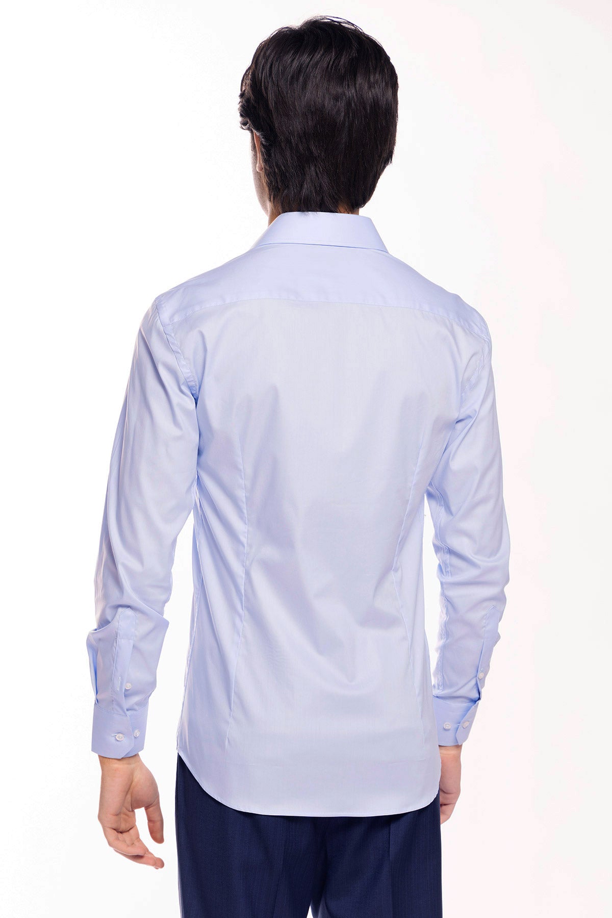 Camicia Uomo slim fit celeste cotone Elastico Collo semi francese tinta unita sartoriale
