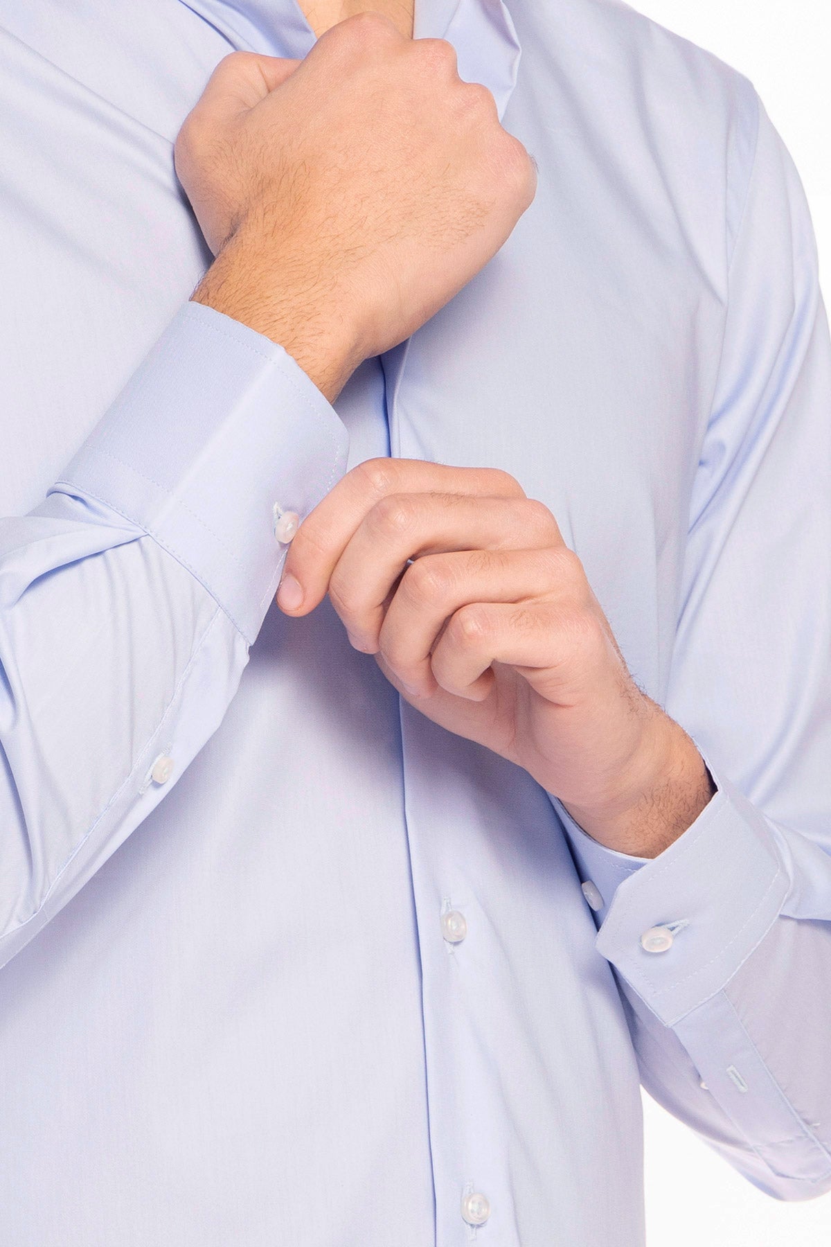 Camicia Uomo slim fit celeste cotone Elastico Collo semi francese tinta unita sartoriale