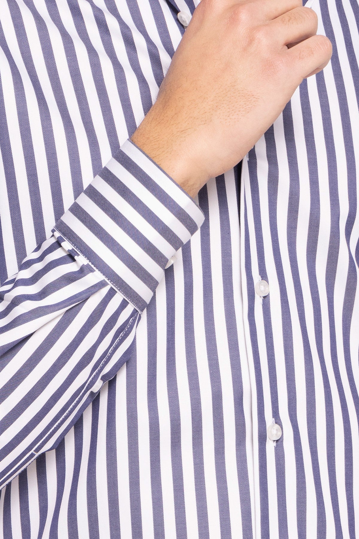 Camicia Uomo slim Fit riga blu denim larga 100% cotone collo semi francese mileta Tessuti