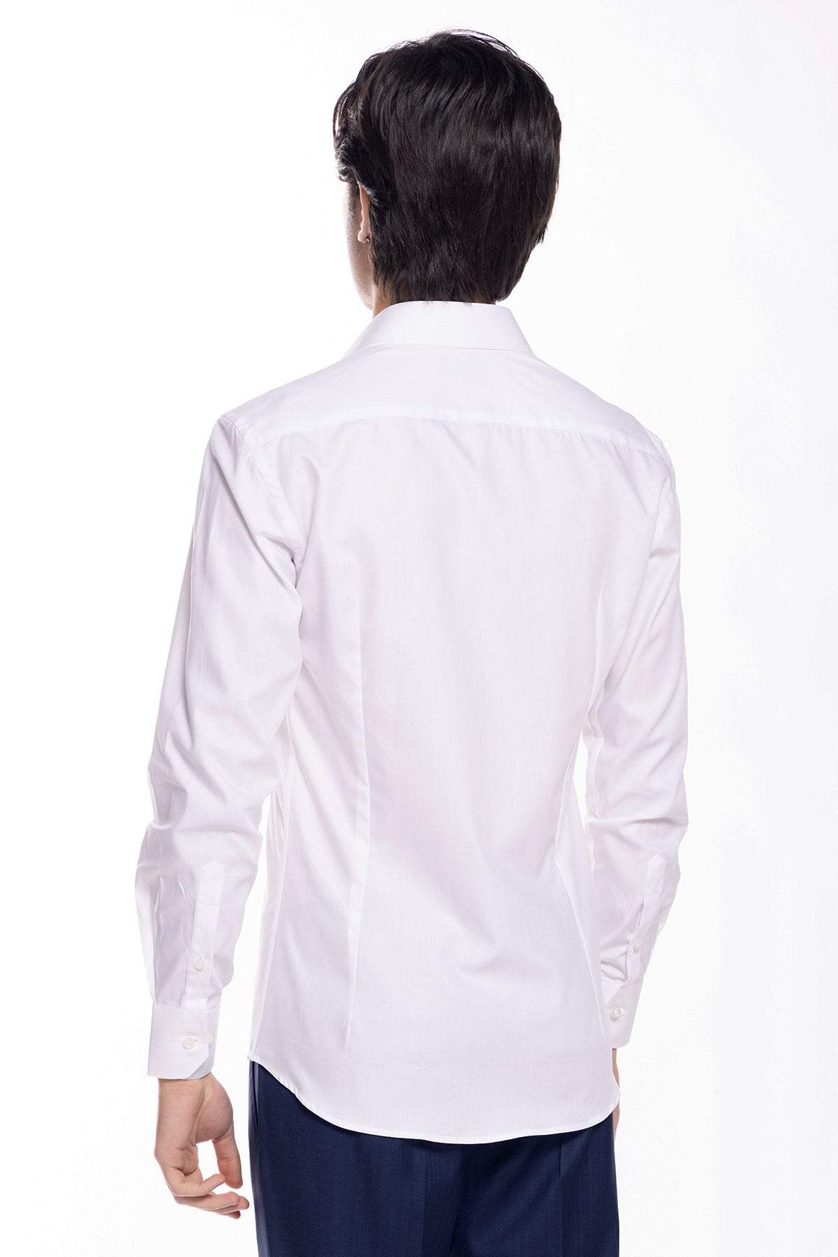 Camicia Uomo bianca slim Fit 100% cotone rigato tono su tono collo semi francese Monti Tessuti