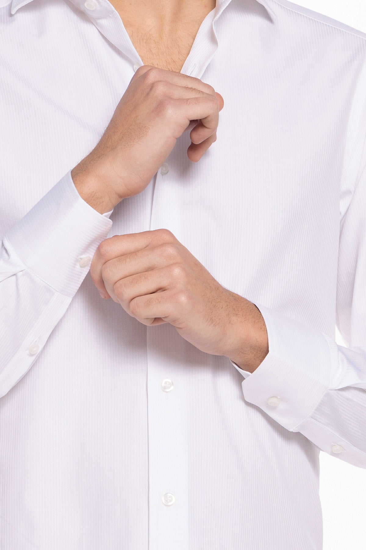 Camicia Uomo bianca slim Fit 100% cotone rigato tono su tono collo semi francese Monti Tessuti