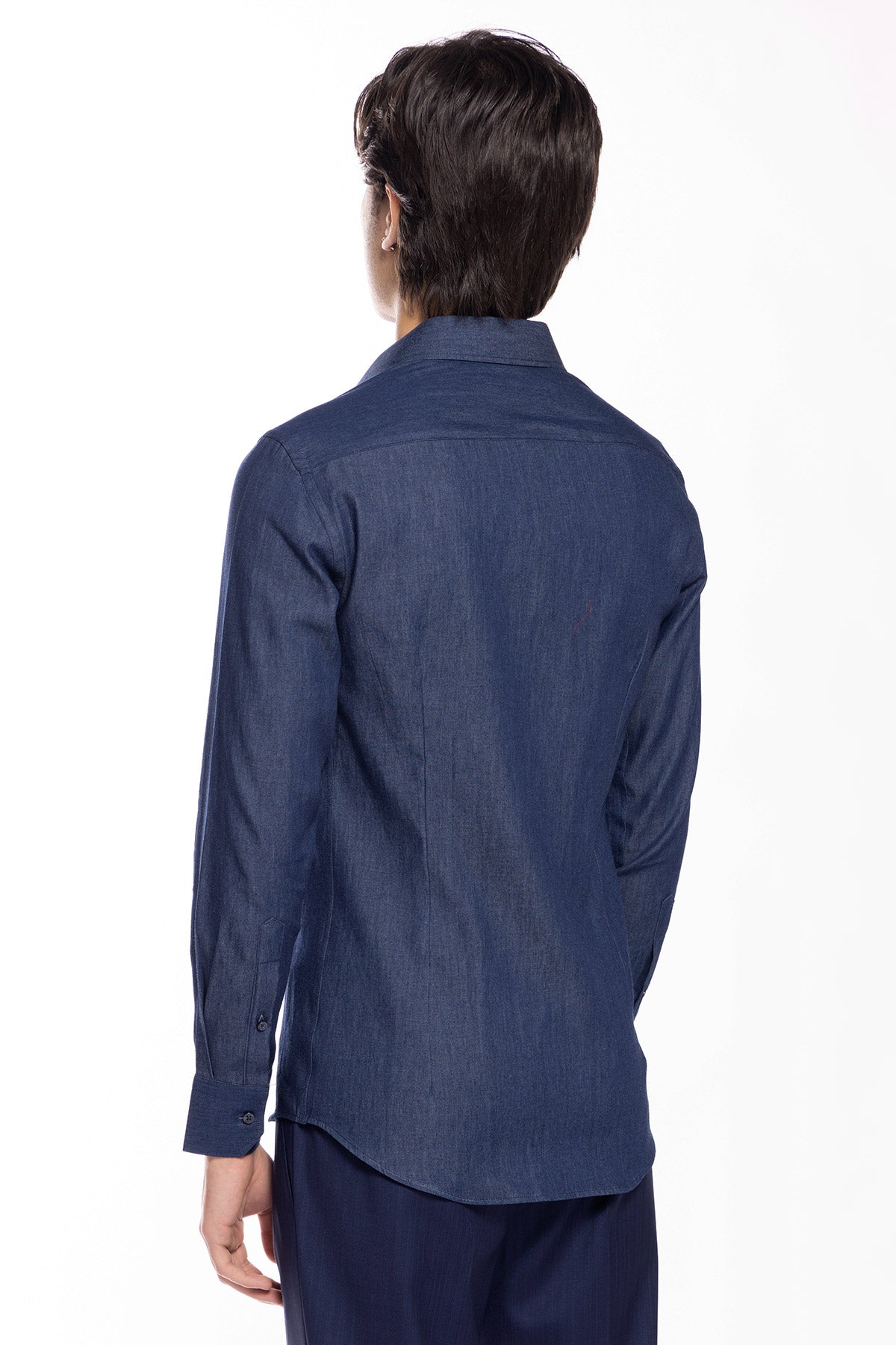 Camicia Uomo slim fit in cotone 100% effetto denim lavato Collo semi francese