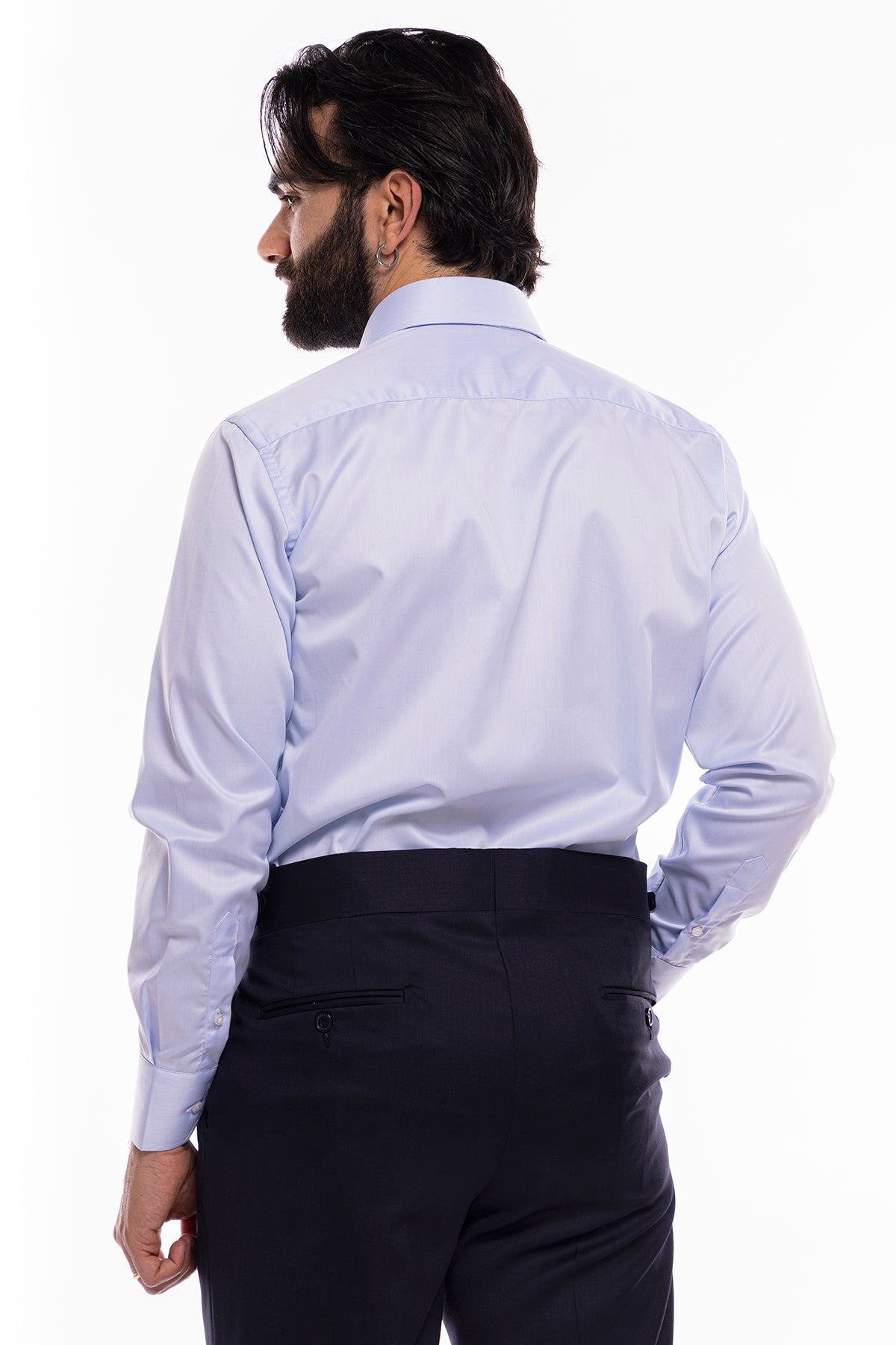 Camicia Uomo regular Fit celeste 100% cotone no iron Tinta unita collo semi francese mileta Tessuti