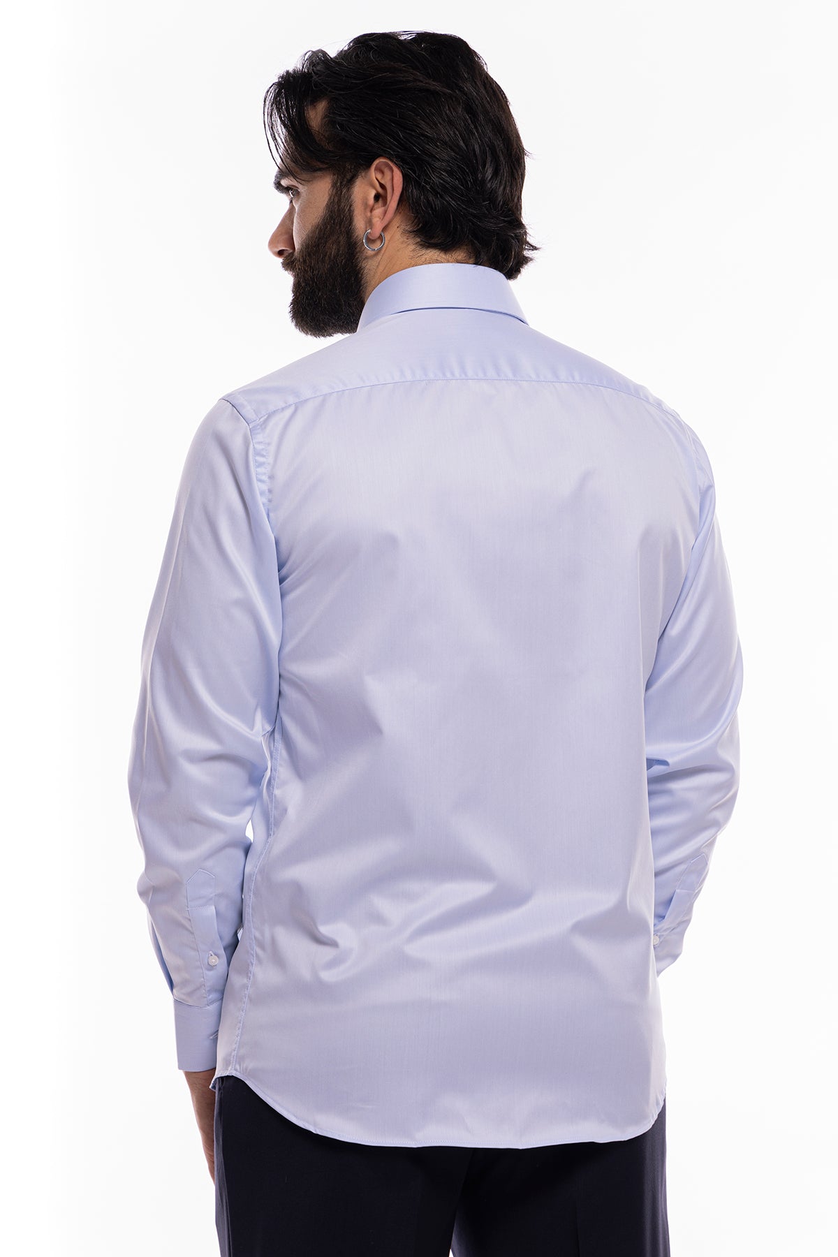 Camicia Uomo regular Fit celeste 100% cotone no iron Tinta unita collo semi francese mileta Tessuti