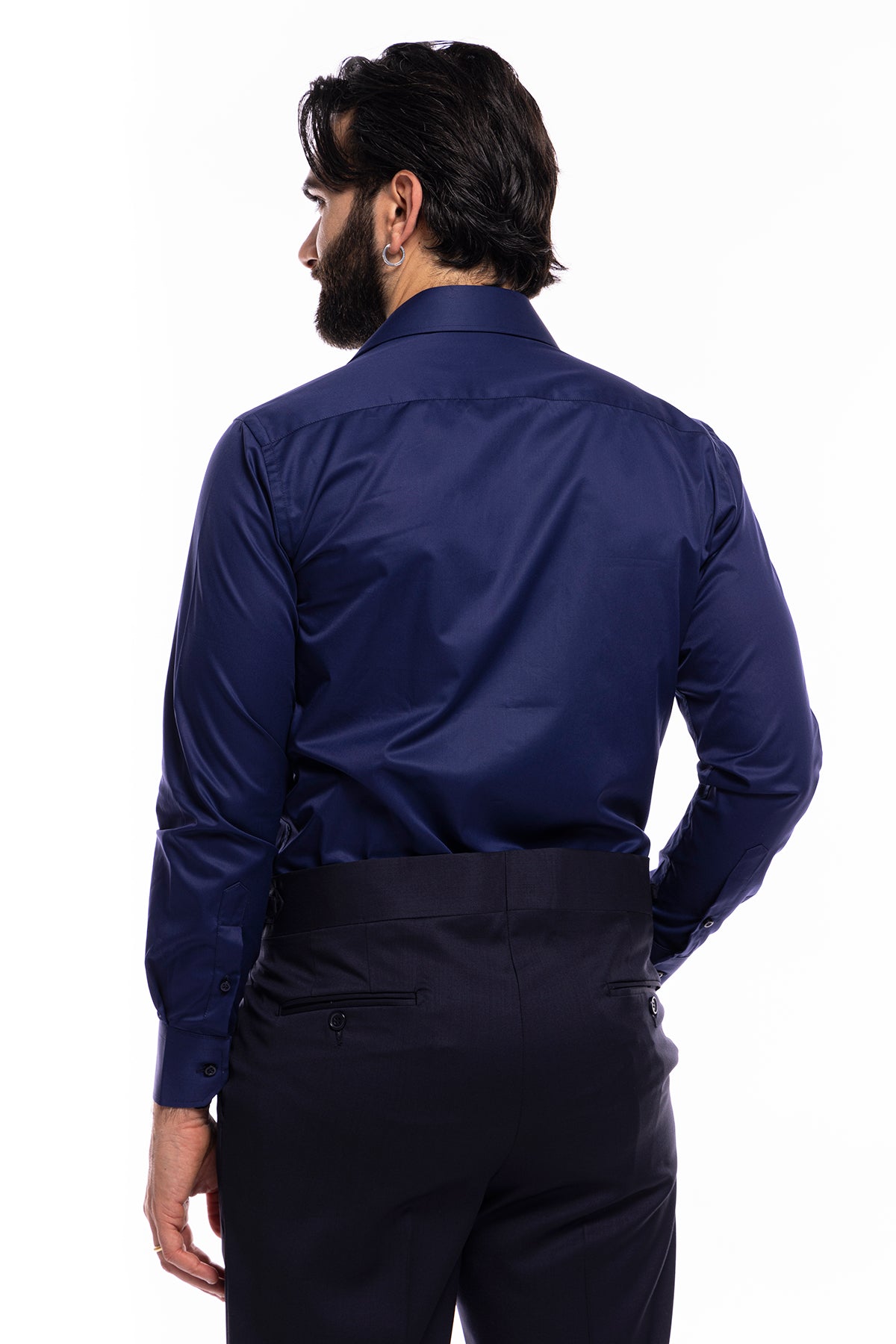 Camicia Uomo regular Fit blu 100% cotone Tinta unita collo semi francese mileta Tessuti