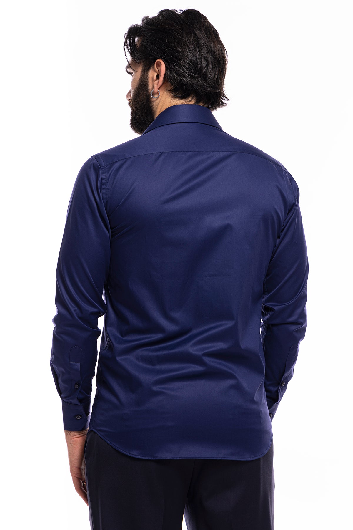 Camicia Uomo regular Fit blu 100% cotone Tinta unita collo semi francese mileta Tessuti