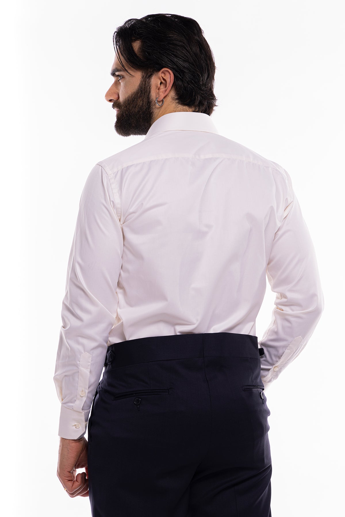 Camicia Uomo regular Fit panna 100% cotone Tinta unita collo semi francese mileta Tessuti