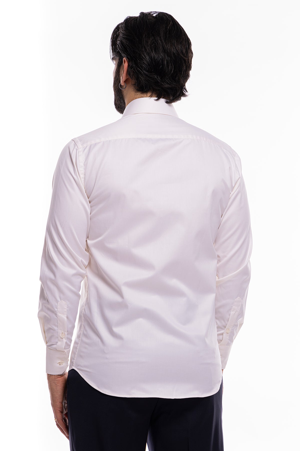 Camicia Uomo regular Fit panna 100% cotone Tinta unita collo semi francese mileta Tessuti