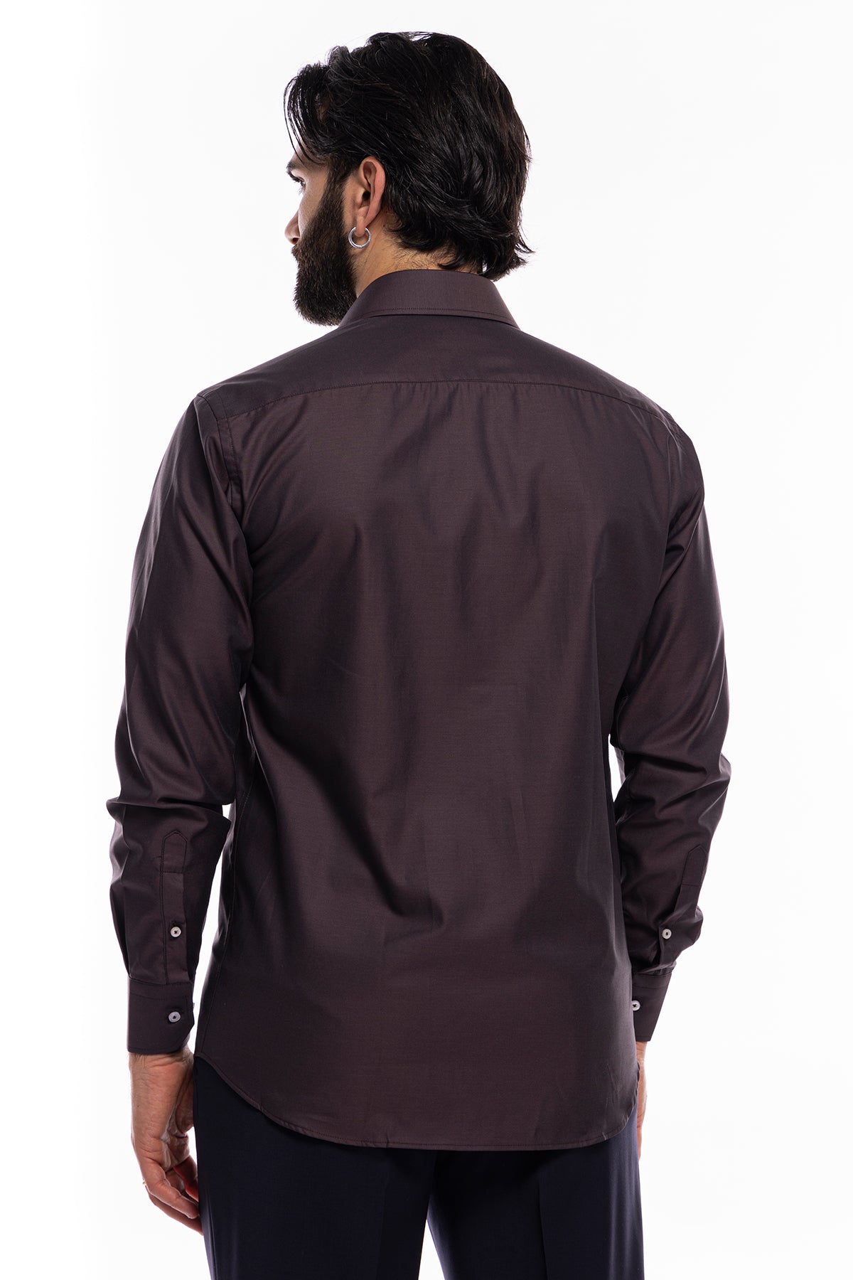 Camicia Uomo regular Fit marrone 100% cotone Tinta unita collo semi francese mileta Tessuti