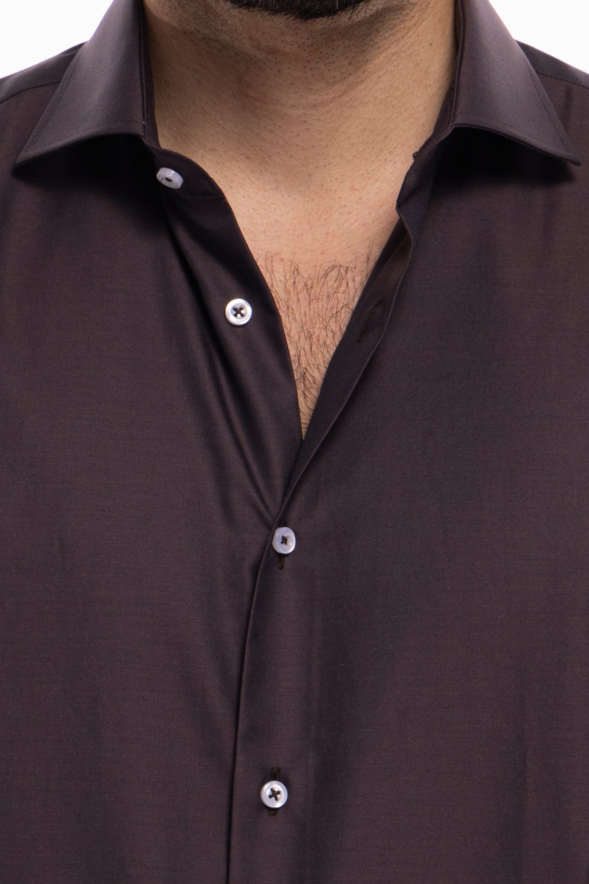 Camicia Uomo regular Fit marrone 100% cotone Tinta unita collo semi francese mileta Tessuti