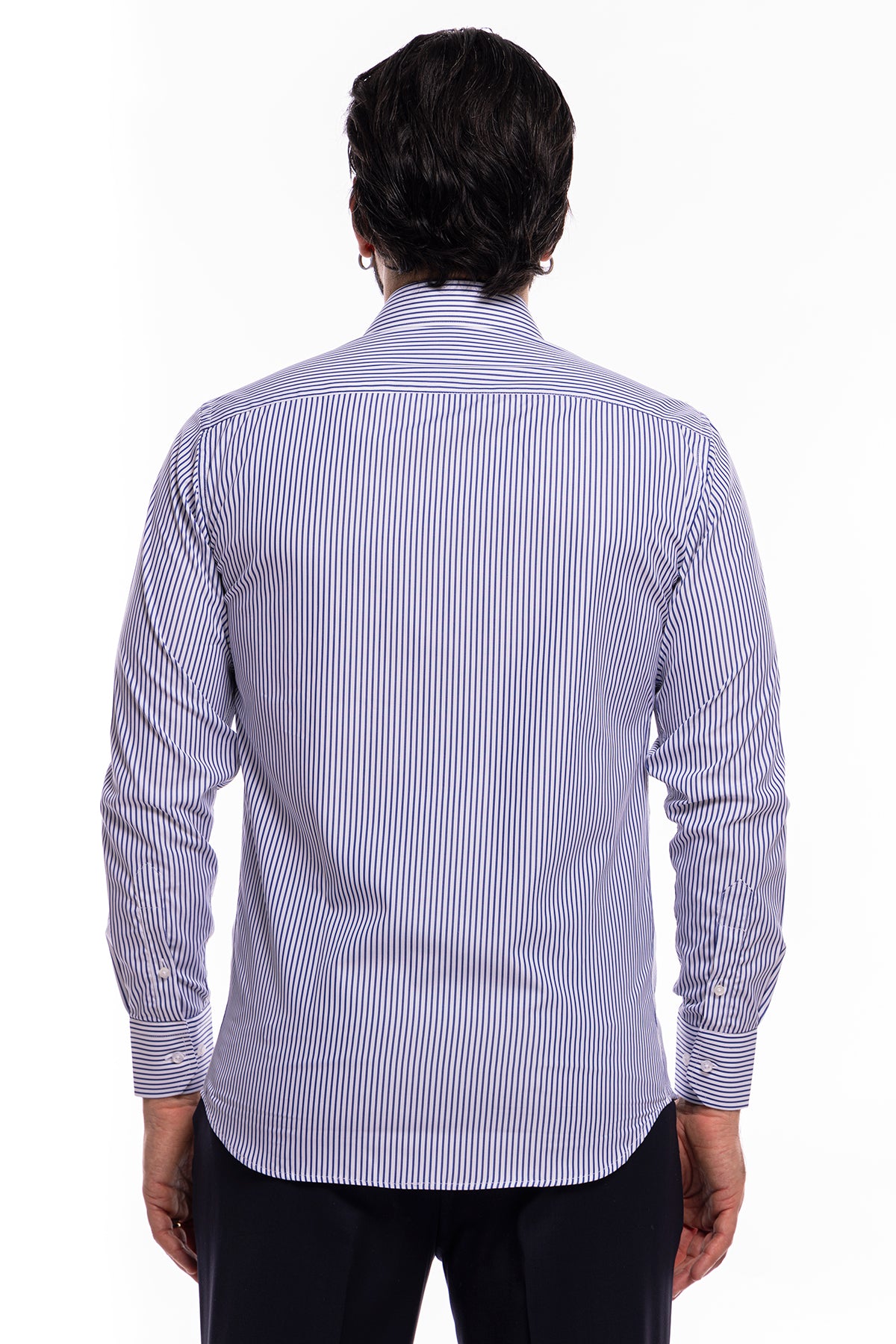 Camicia Uomo regular Fit riga blu stretta 100% cotone collo semi francese mileta Tessuti