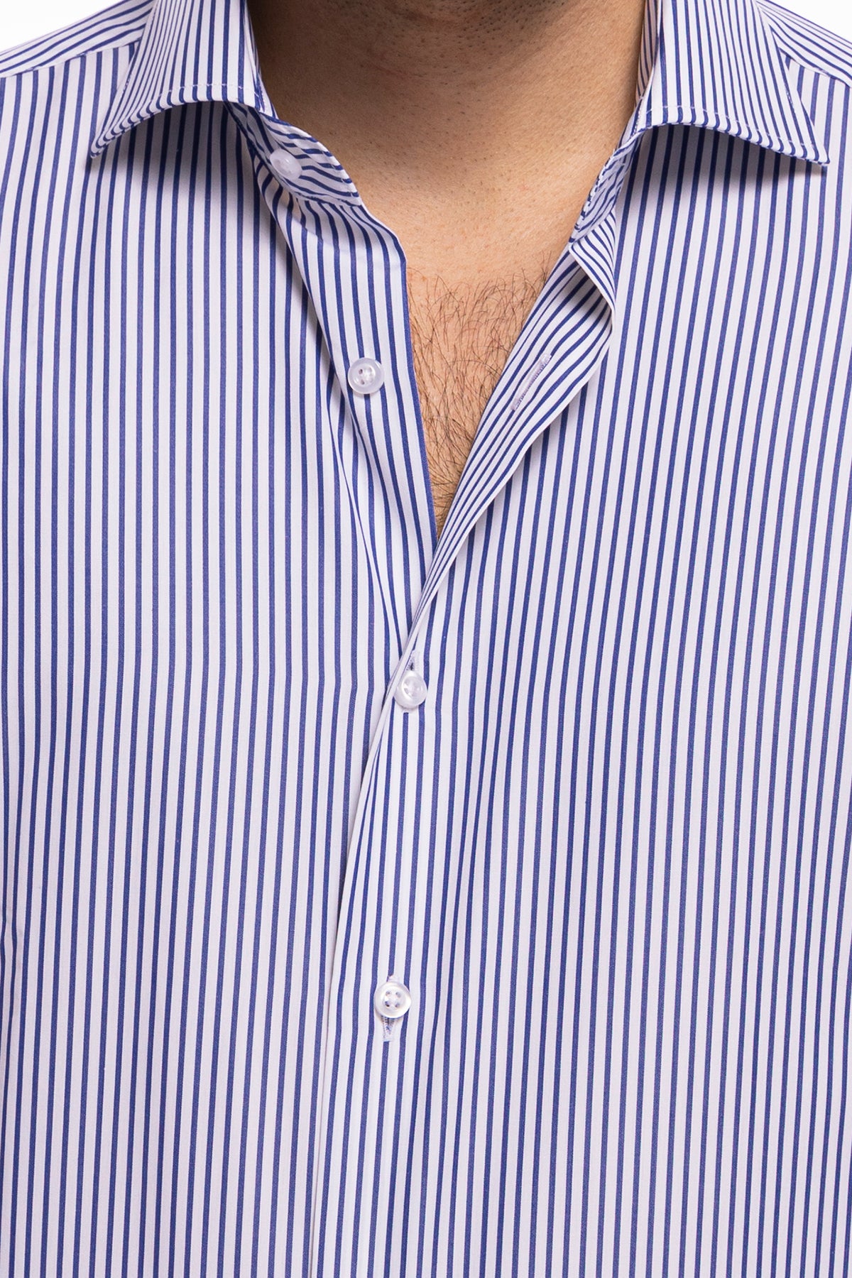 Camicia Uomo regular Fit riga blu stretta 100% cotone collo semi francese mileta Tessuti