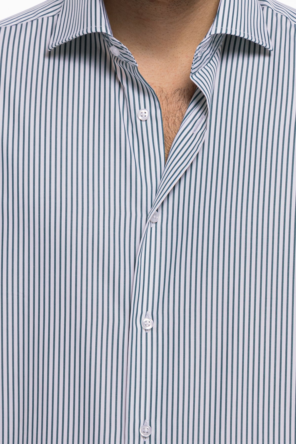 Camicia Uomo regular Fit riga verde stretta 100% cotone collo semi francese mileta Tessuti