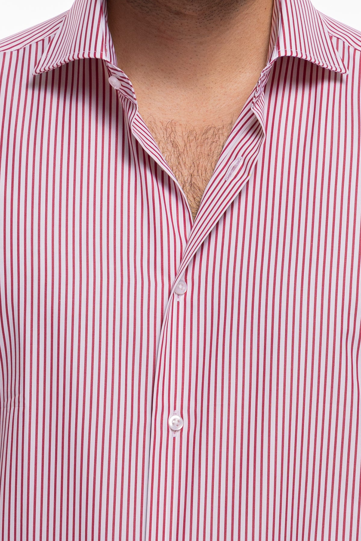Camicia Uomo regular Fit riga rossa stretta 100% cotone collo semi francese mileta Tessuti