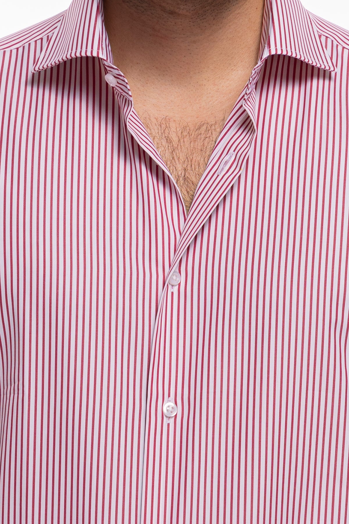 Camicia Uomo regular Fit riga rossa stretta 100% cotone collo semi francese mileta Tessuti