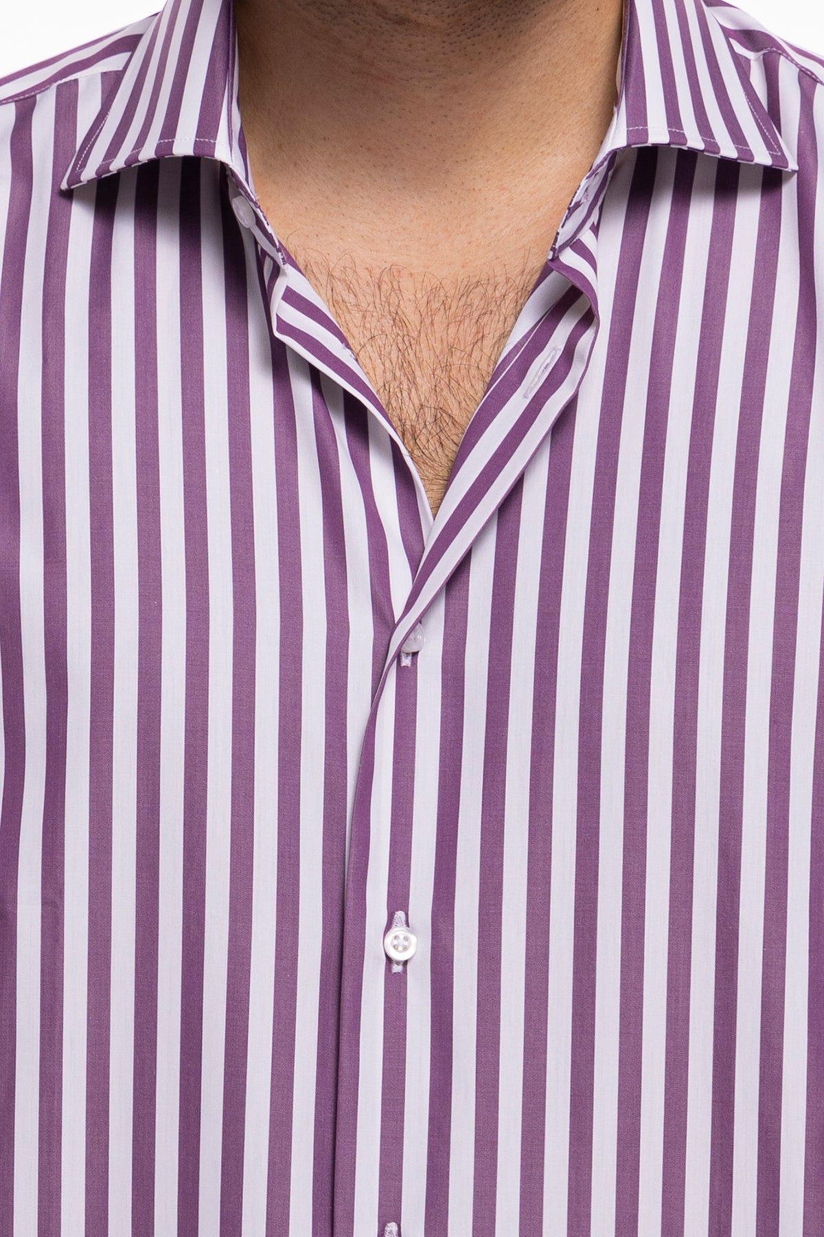 Camicia Uomo regular Fit riga viola larga 100% cotone collo semi francese mileta Tessuti