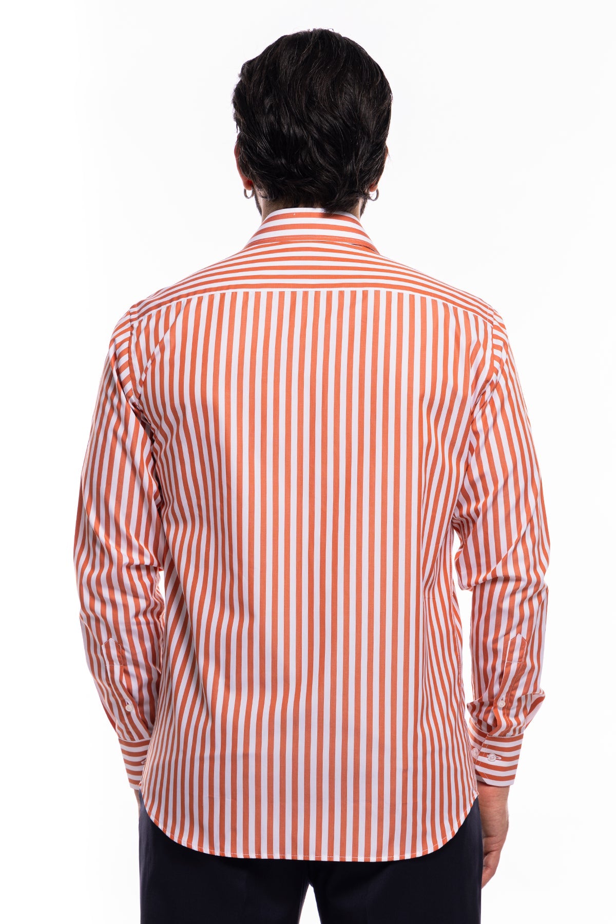Camicia Uomo slim regular riga arancio larga 100% cotone collo semi francese mileta Tessuti