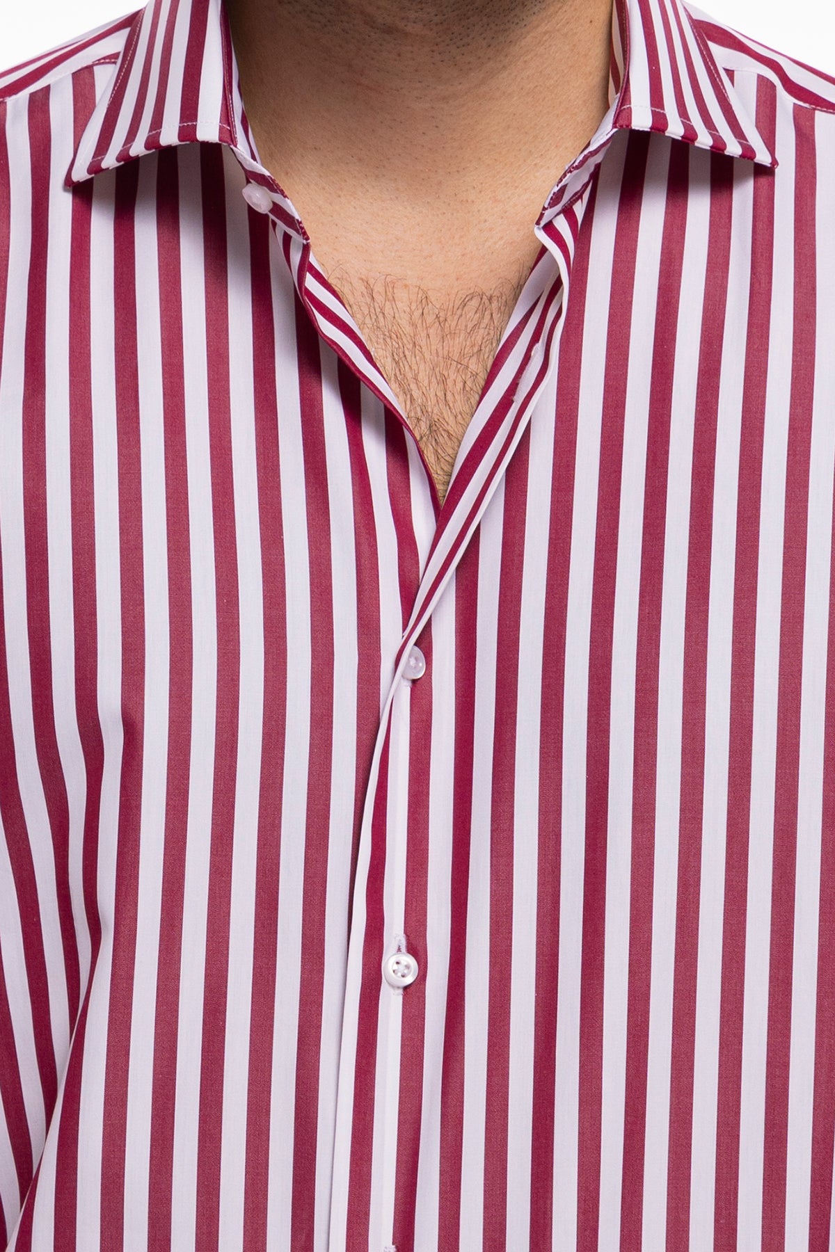 Camicia Uomo regular Fit riga bordeaux larga 100% cotone collo semi francese mileta Tessuti