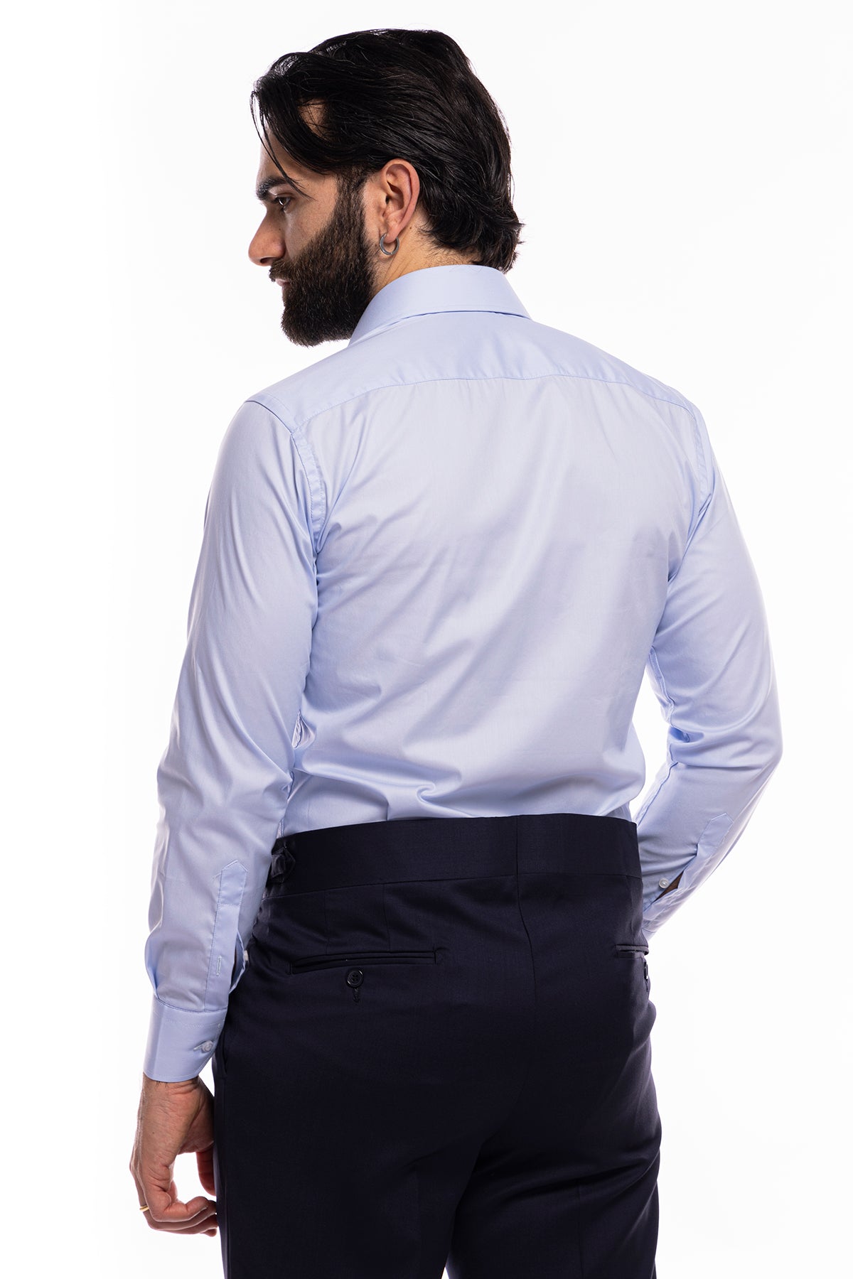 Camicia Uomo regular fit celeste cotone Elastico Collo semi francese tinta unita sartoriale
