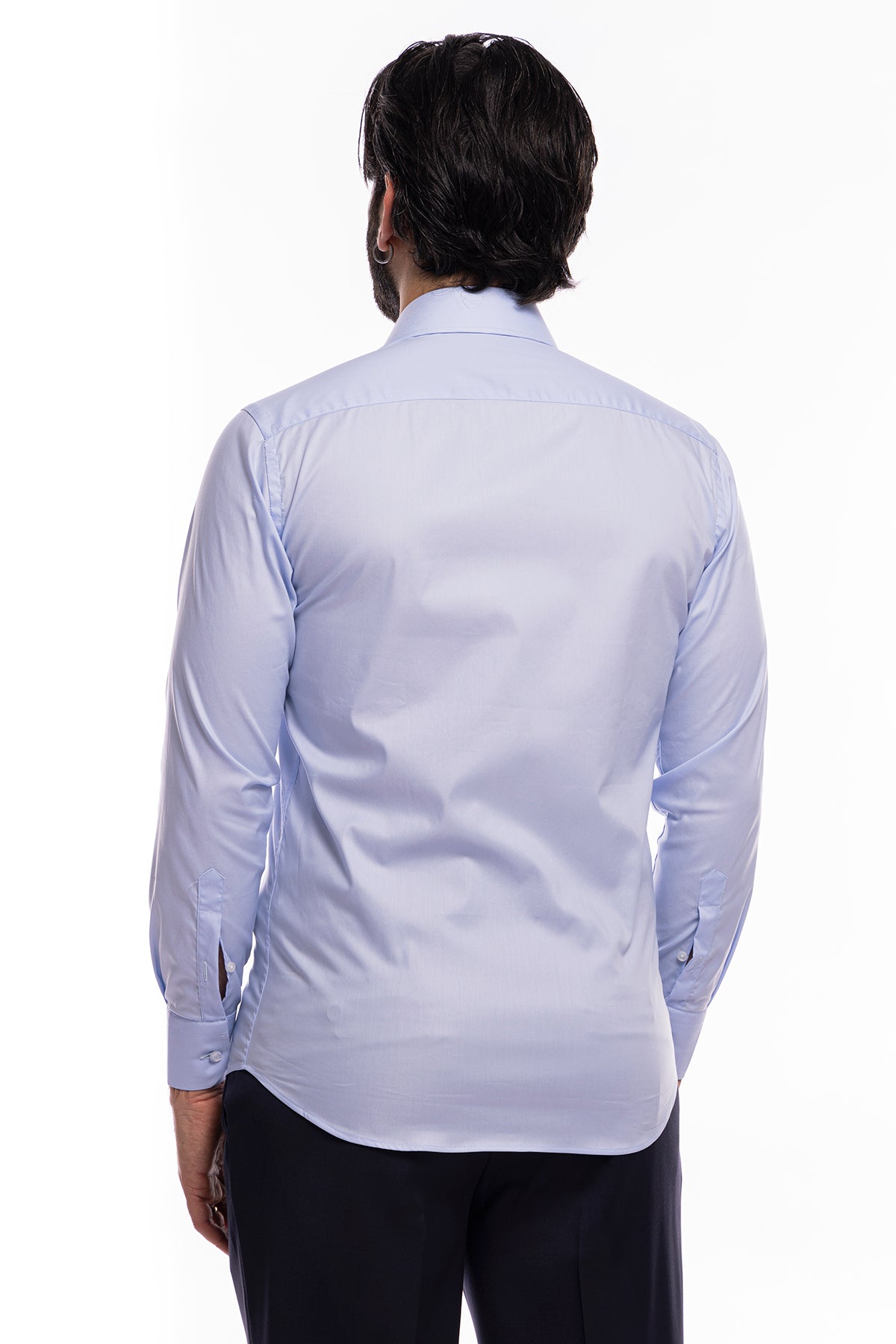 Camicia Uomo regular fit celeste cotone Elastico Collo semi francese tinta unita sartoriale