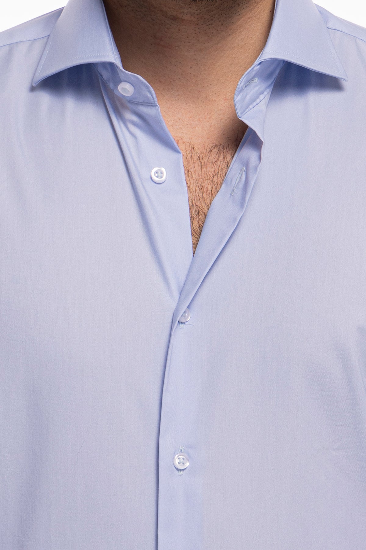Camicia Uomo regular fit celeste cotone Elastico Collo semi francese tinta unita sartoriale