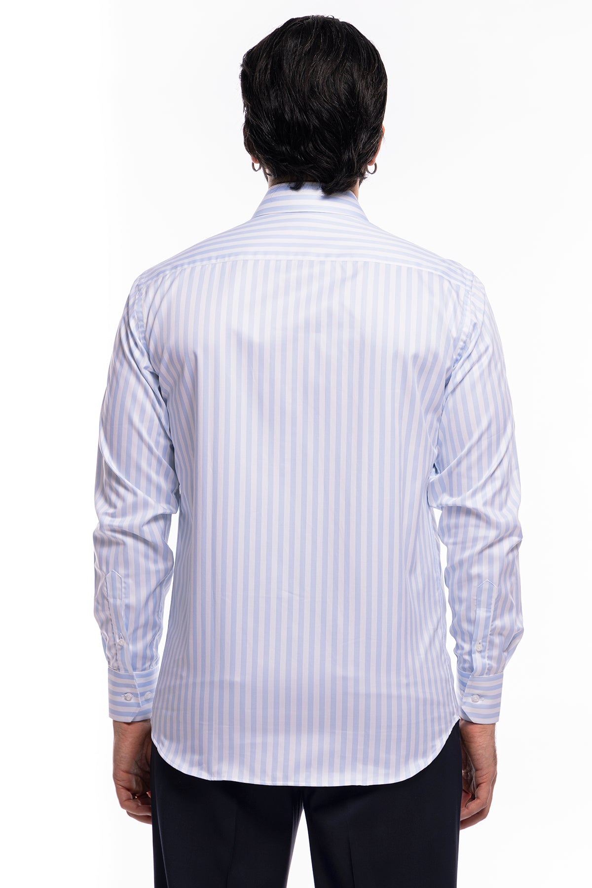 Camicia Uomo regular Fit riga celeste larga 100% cotone collo semi francese mileta Tessuti