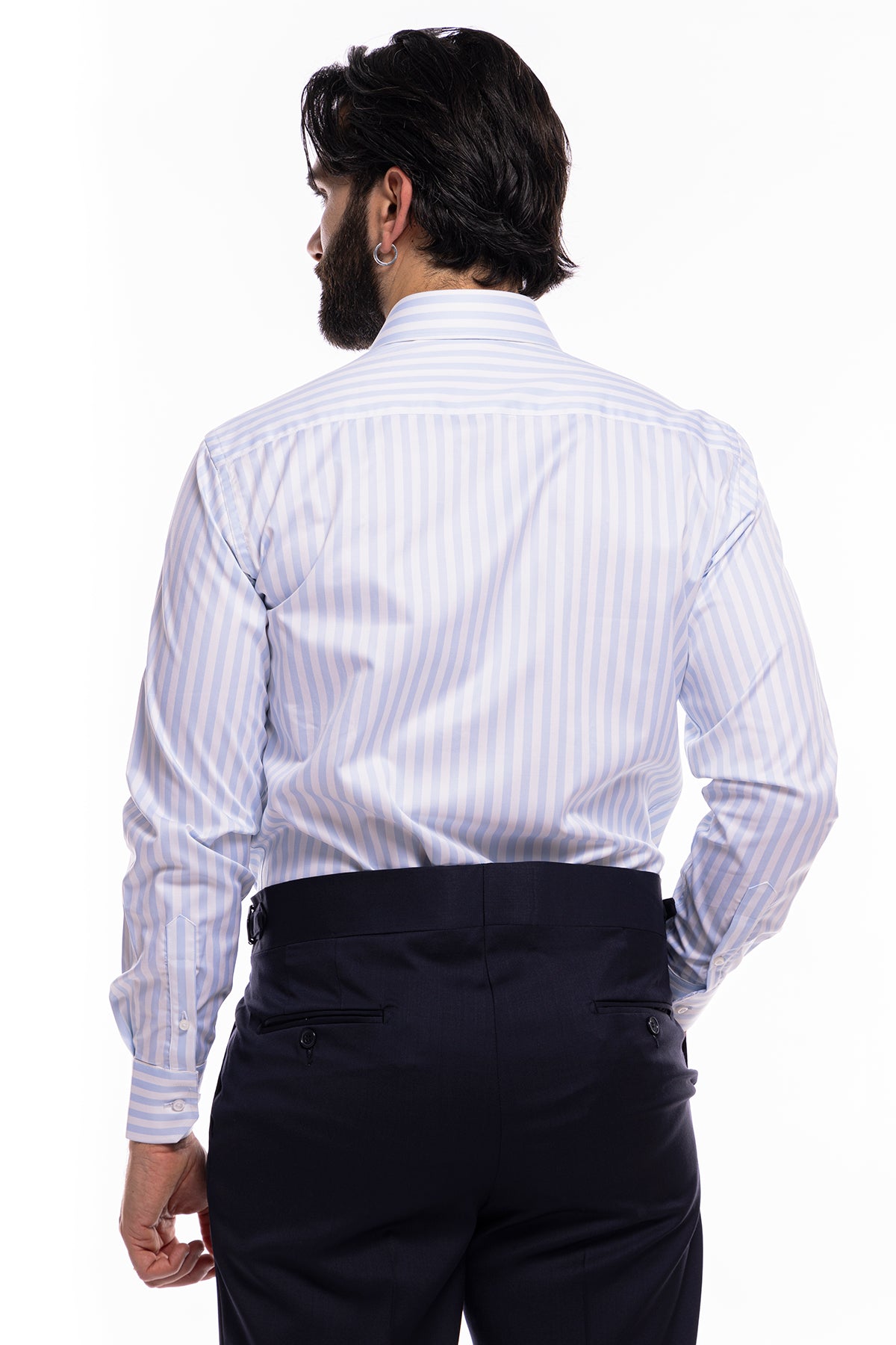Camicia Uomo regular Fit riga celeste larga 100% cotone collo semi francese mileta Tessuti