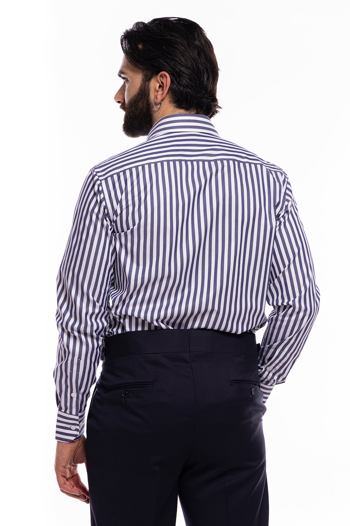 Camicia Uomo regular Fit riga blu denim larga 100% cotone collo semi francese mileta Tessuti