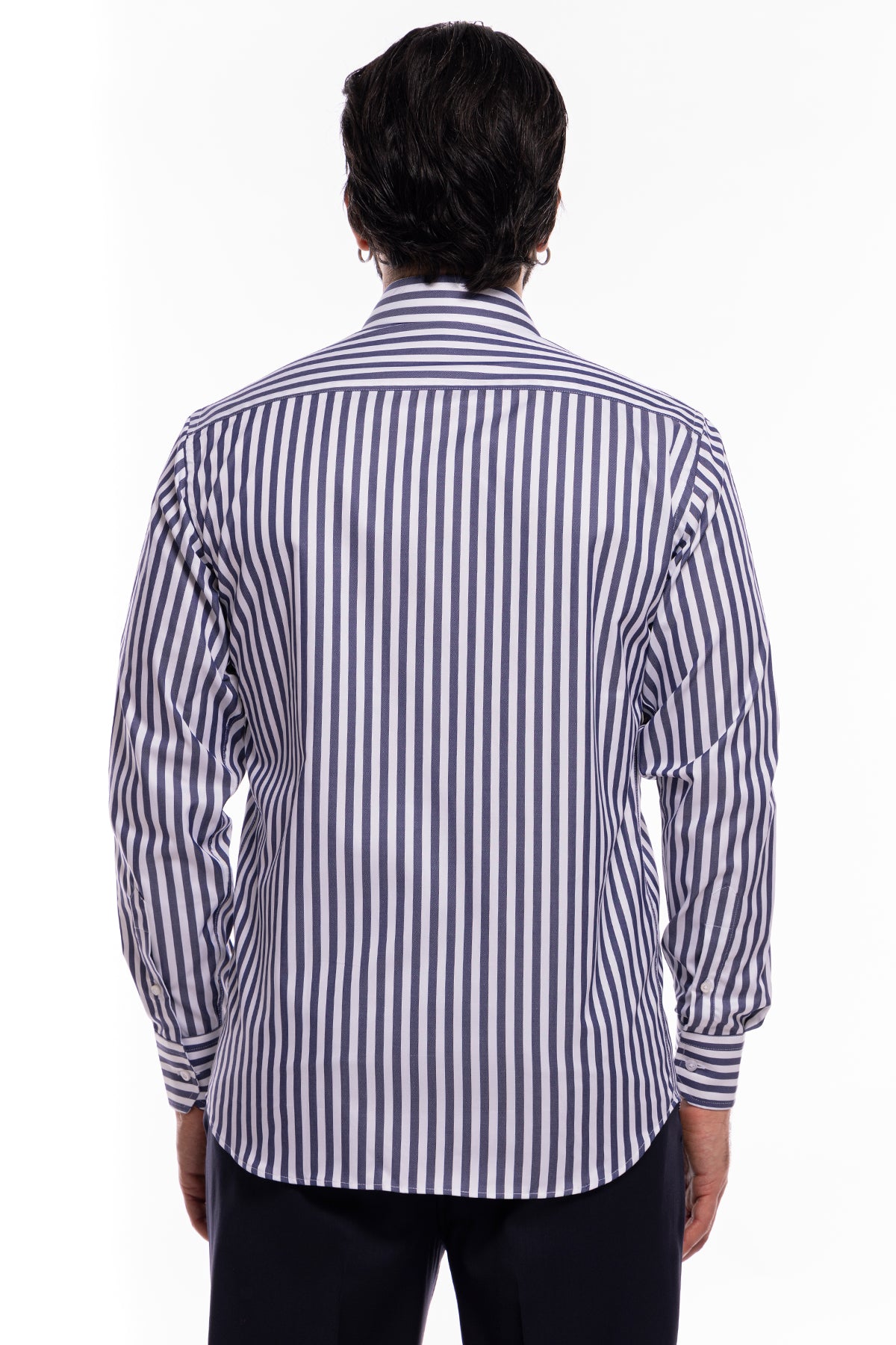 Camicia Uomo regular Fit riga blu denim larga 100% cotone collo semi francese mileta Tessuti