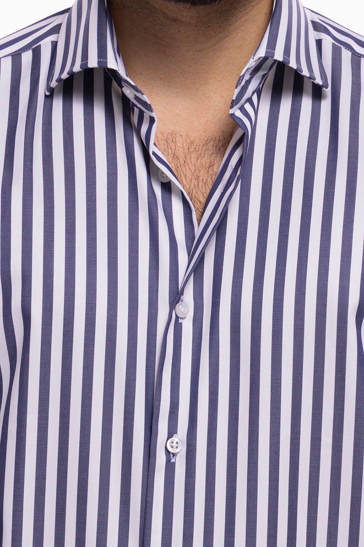 Camicia Uomo regular Fit riga blu denim larga 100% cotone collo semi francese mileta Tessuti