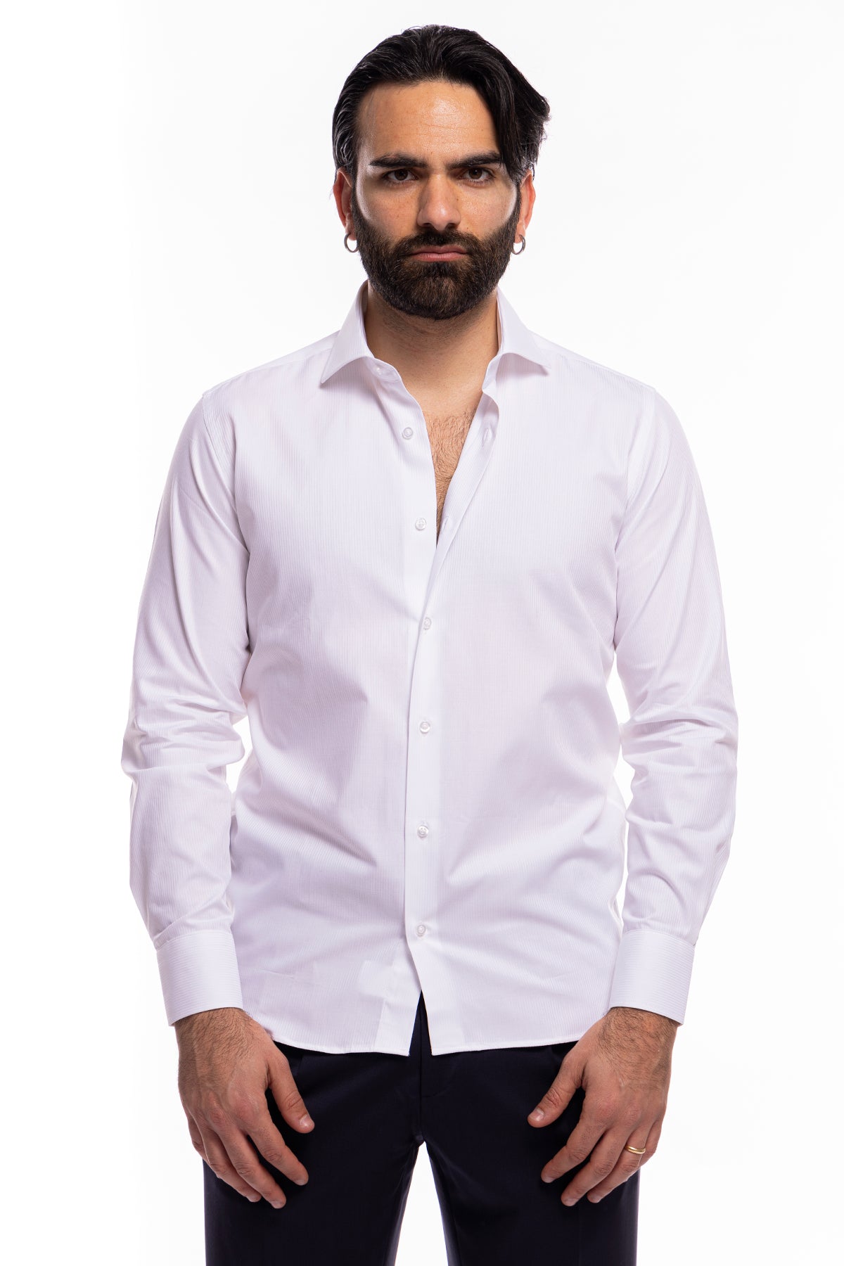 Camicia Uomo bianca regular Fit 100% cotone rigato tono su tono collo semi francese Monti Tessuti