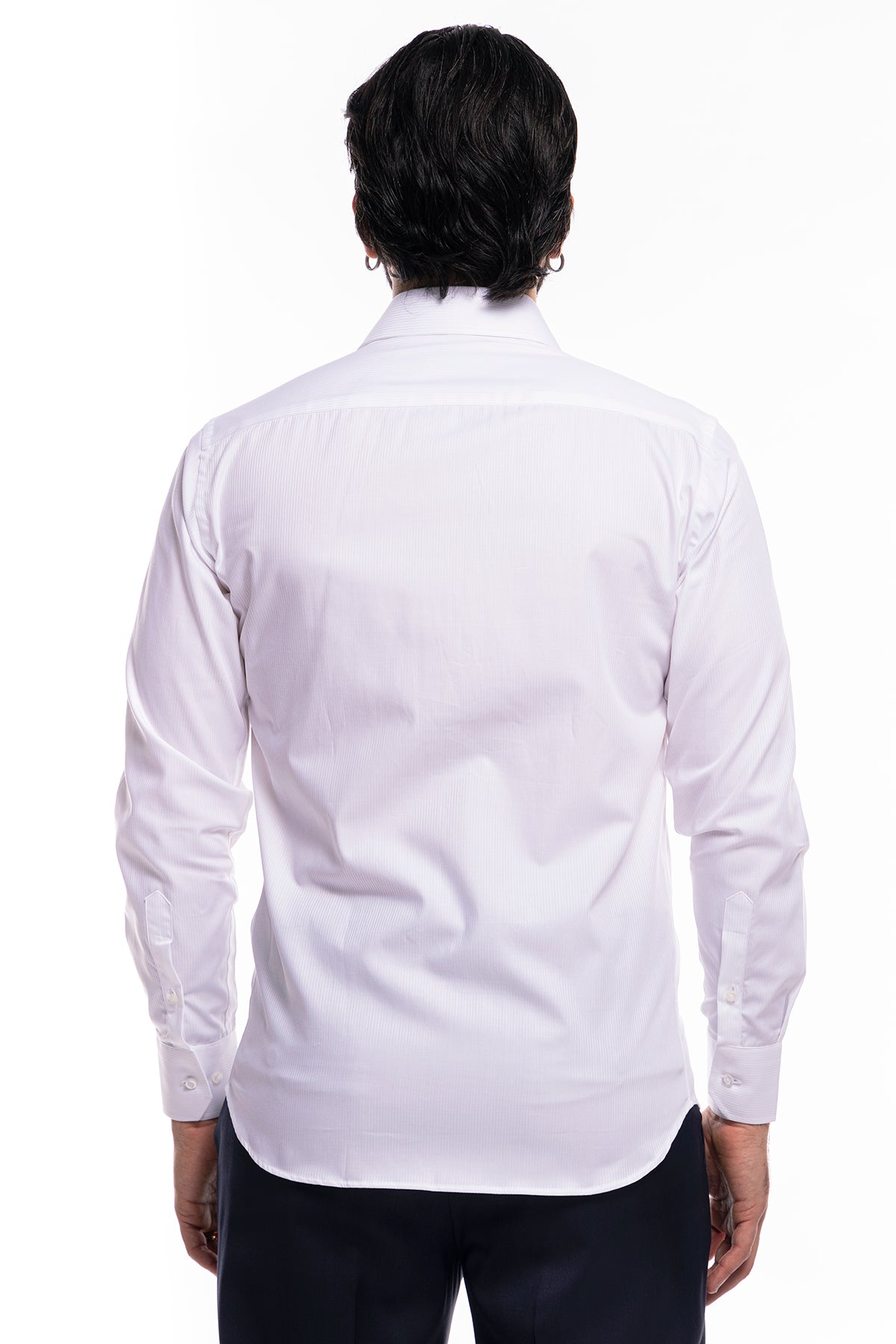 Camicia Uomo bianca regular Fit 100% cotone rigato tono su tono collo semi francese Monti Tessuti