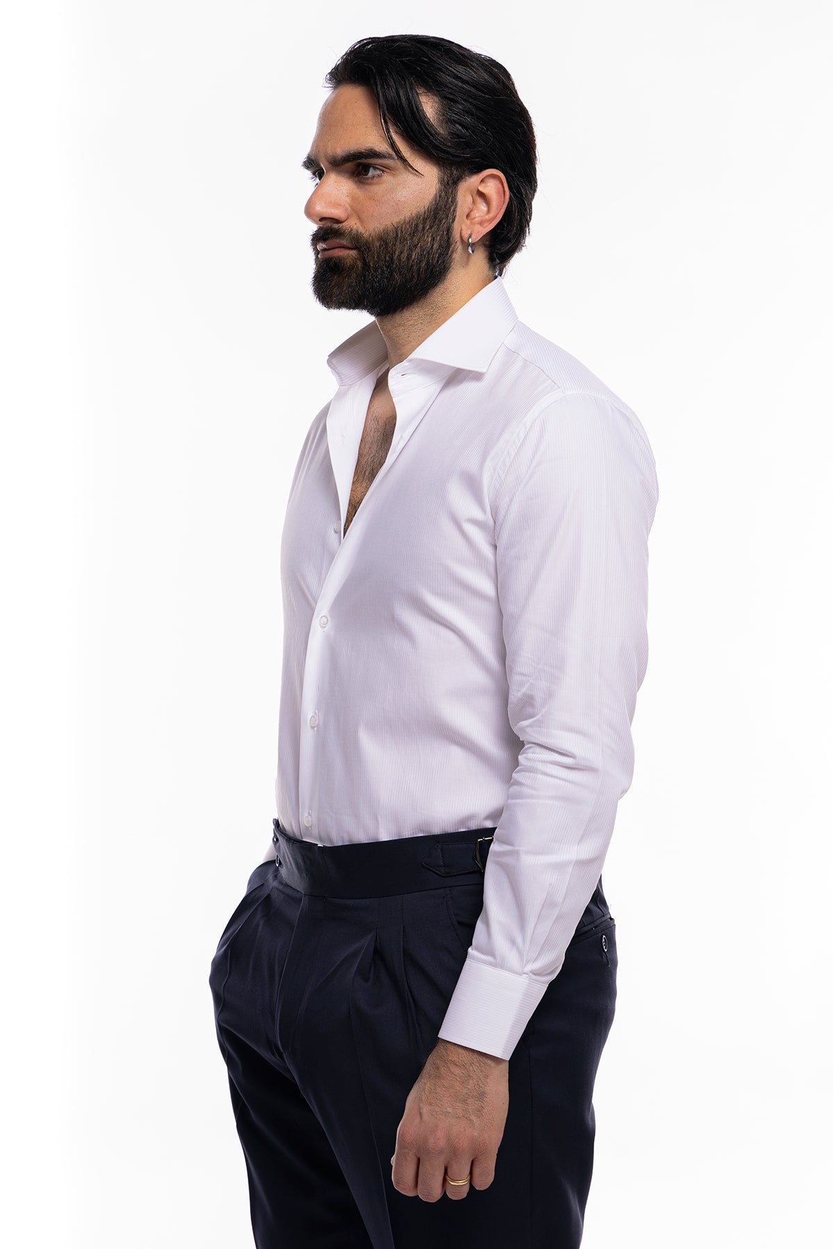 Camicia Uomo bianca regular Fit 100% cotone rigato tono su tono collo semi francese Monti Tessuti