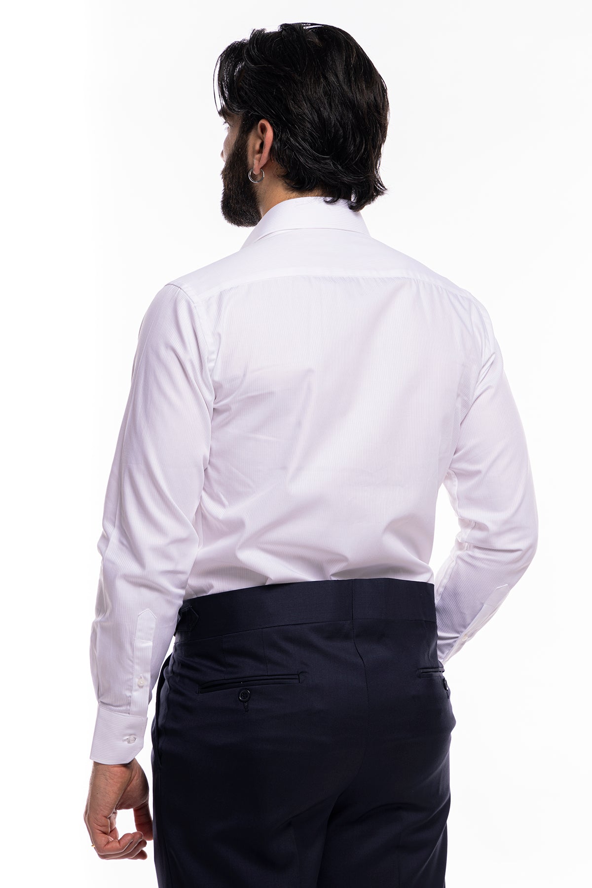 Camicia Uomo bianca regular Fit 100% cotone rigato tono su tono collo semi francese Monti Tessuti