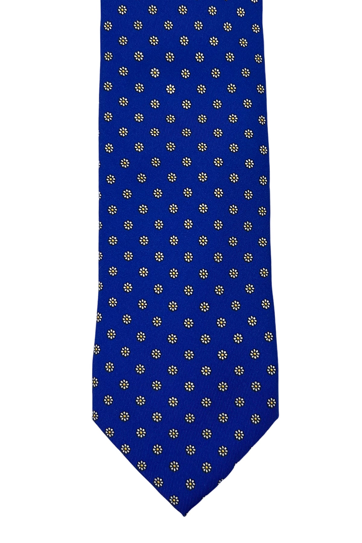 Cravatta uomo royal blu 9cm in seta fantasia margherite da cerimonia elegante