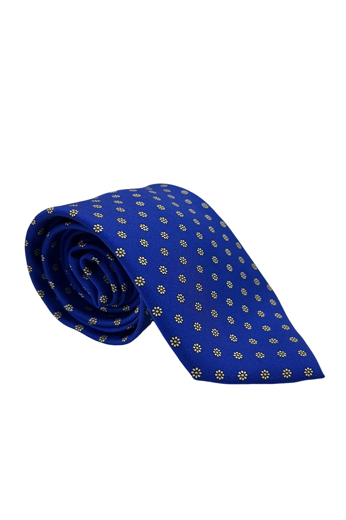 Cravatta uomo royal blu 9cm in seta fantasia margherite da cerimonia elegante