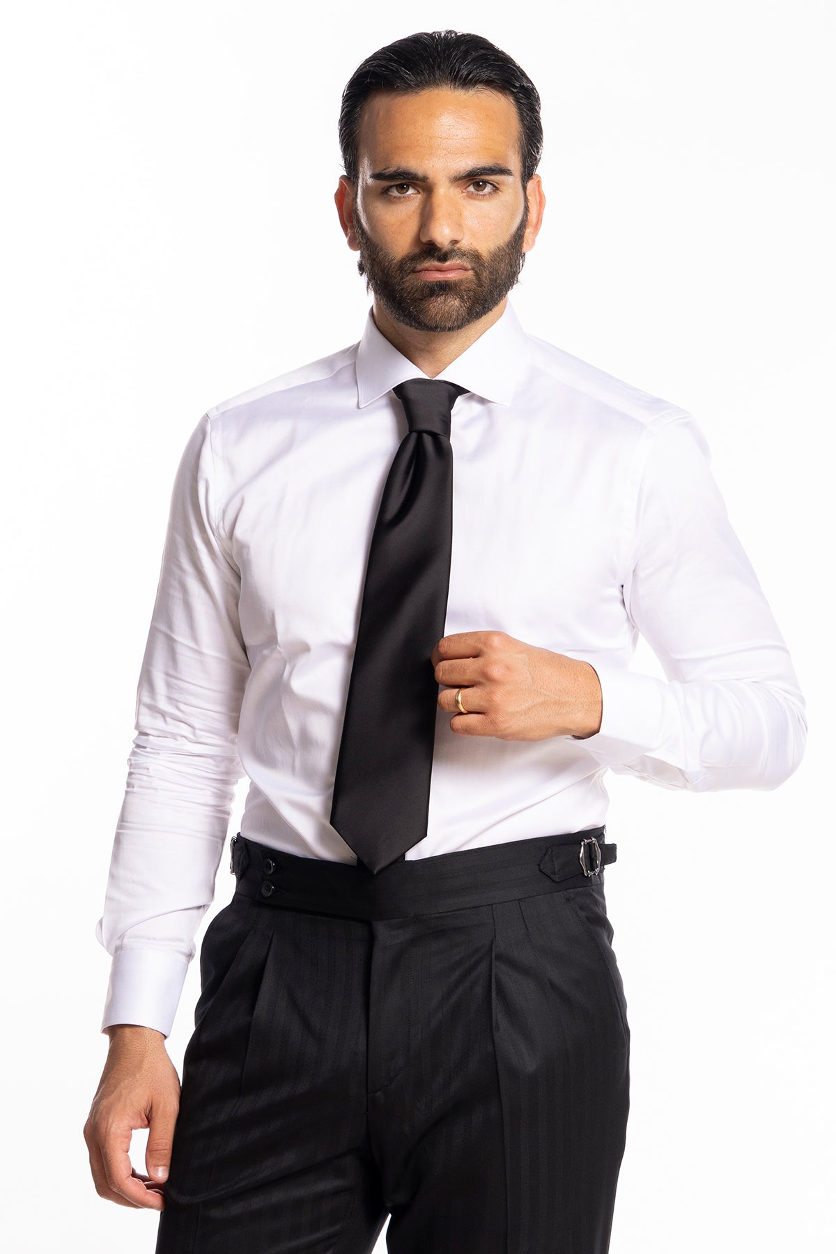 Cravatta uomo nera 9cm in misto seta effetto raso lucido da cerimonia elegante