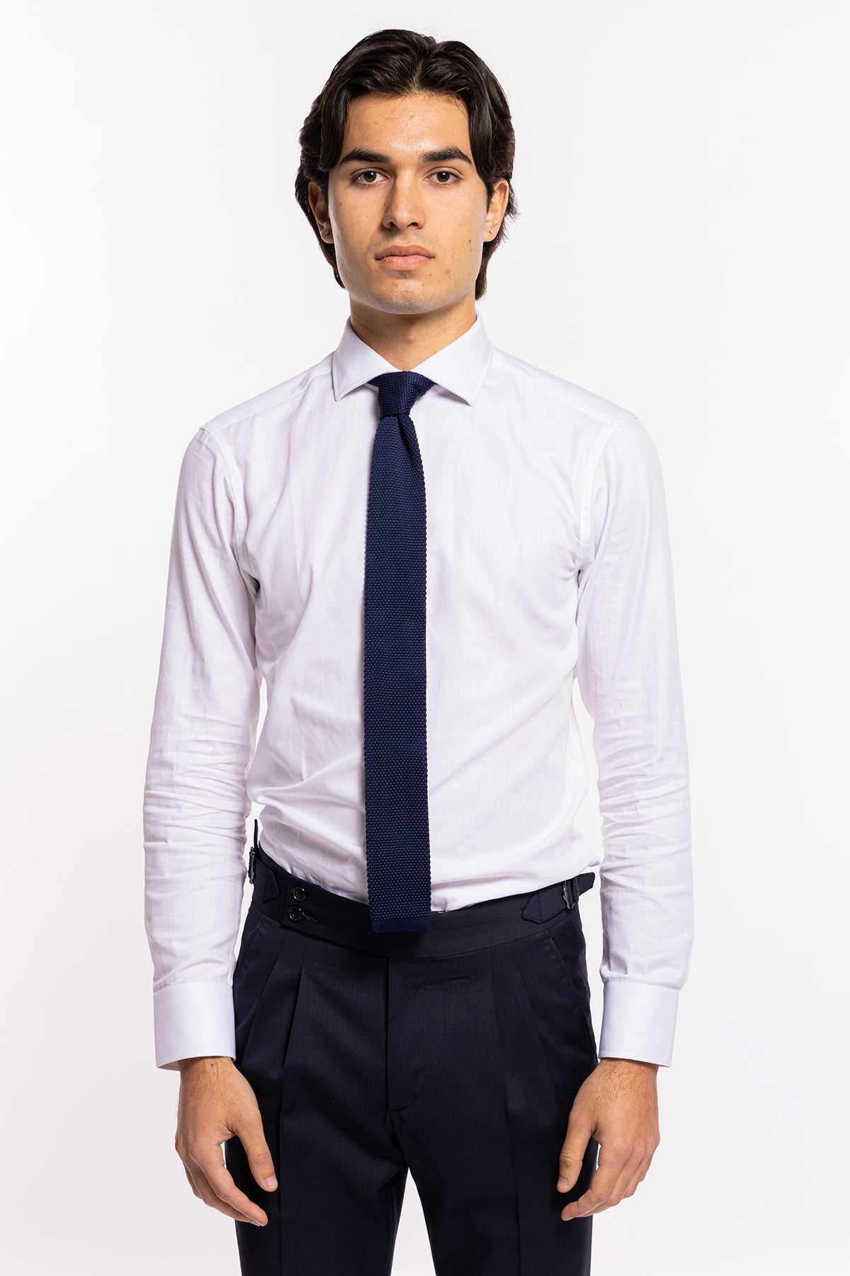 Cravatta uomo blu in tricot 6cm fondo dritto