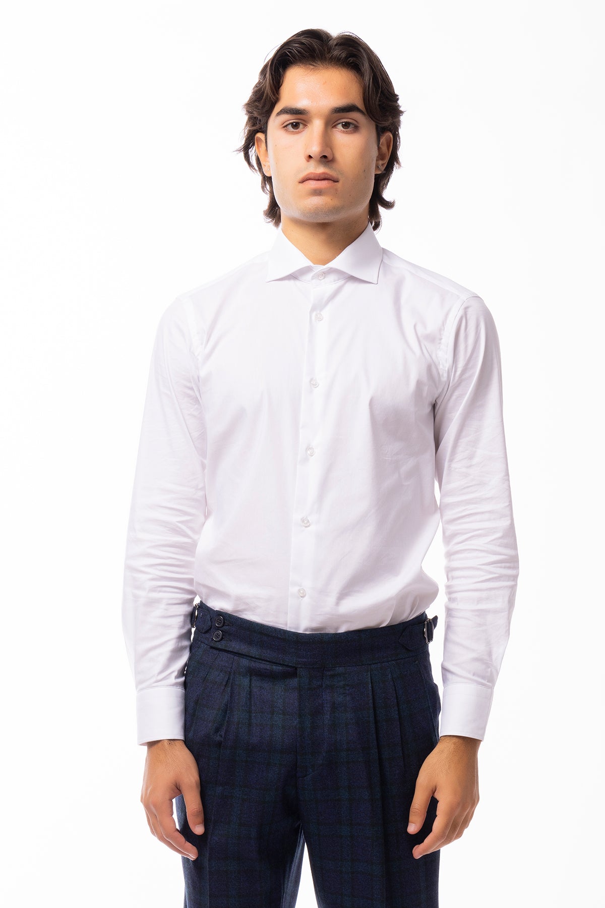 Camicia Uomo regular Fit bianca 100% cotone Tinta unita collo semi francese
