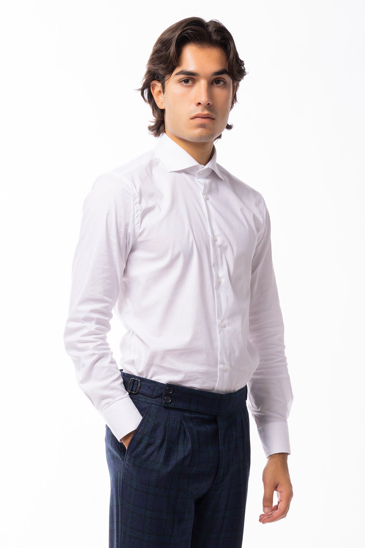 Camicia Uomo regular Fit bianca 100% cotone Tinta unita collo semi francese