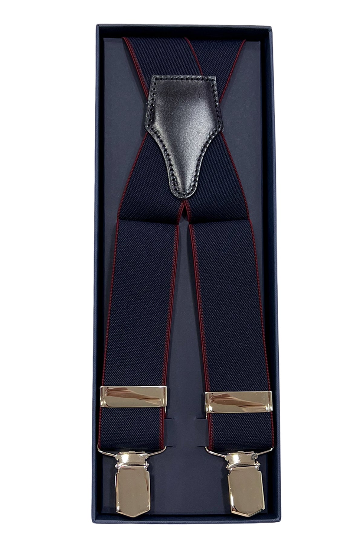 Bretelle da uomo blu con profili Bordeaux Elasticizzate 3,5 cm regolabili con chiusura pinze argento