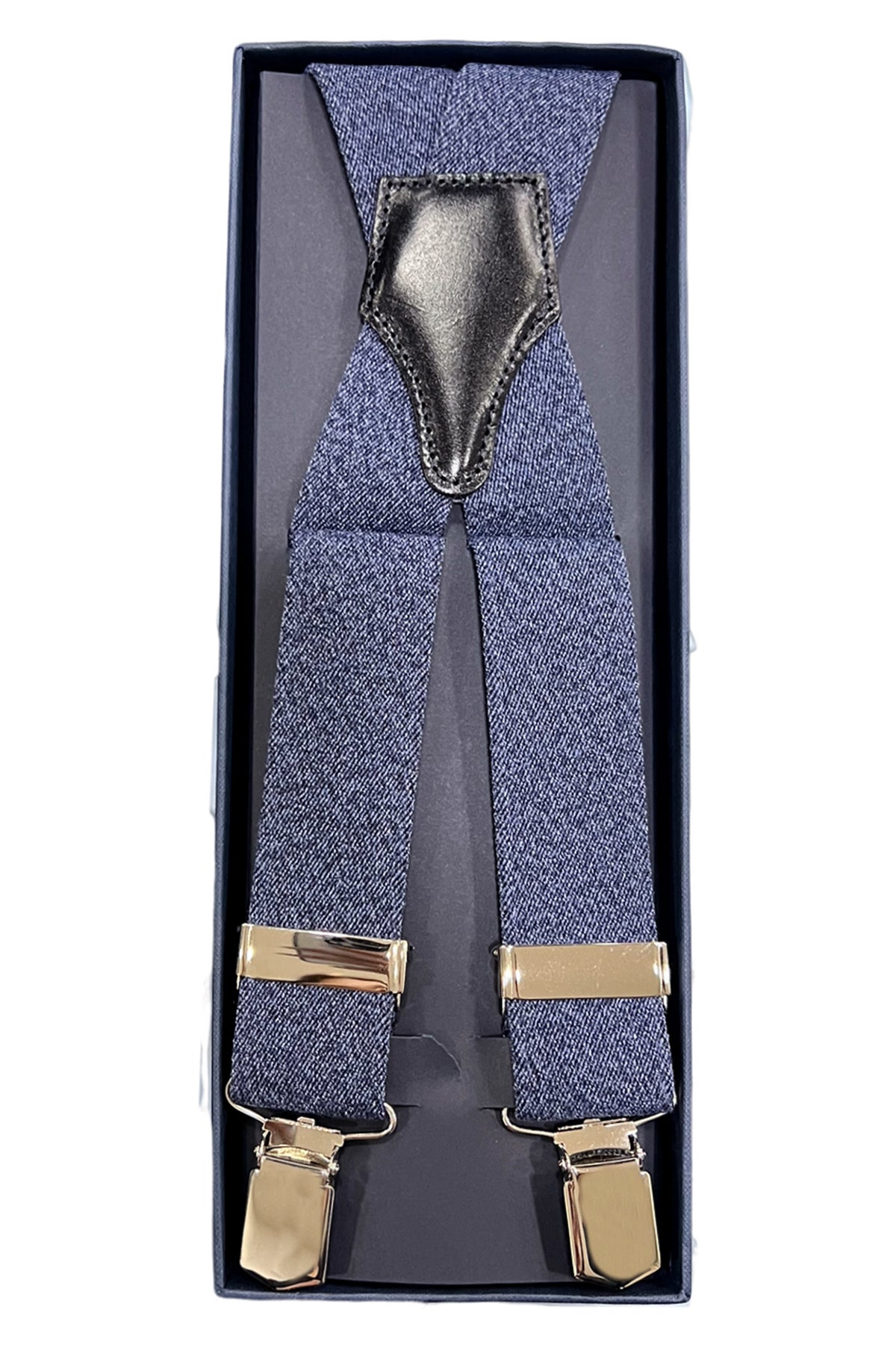 Bretelle da uomo denim tinta unita Elasticizzate 3,5 cm regolabili con chiusura pinze argento